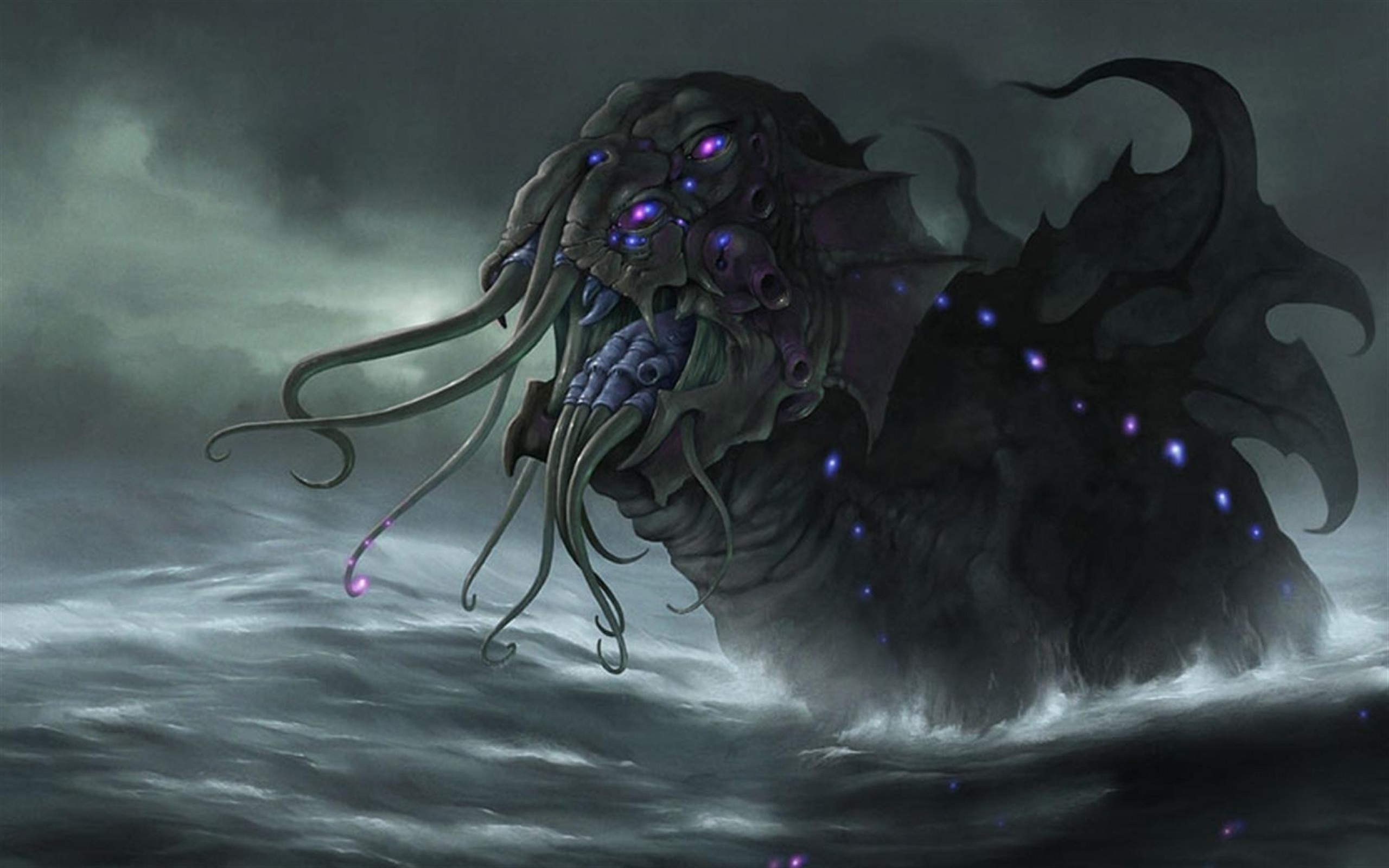 Cthulhu, Tentacoli, Mare, Tempesta, 2560x1600, immagine di sfondo