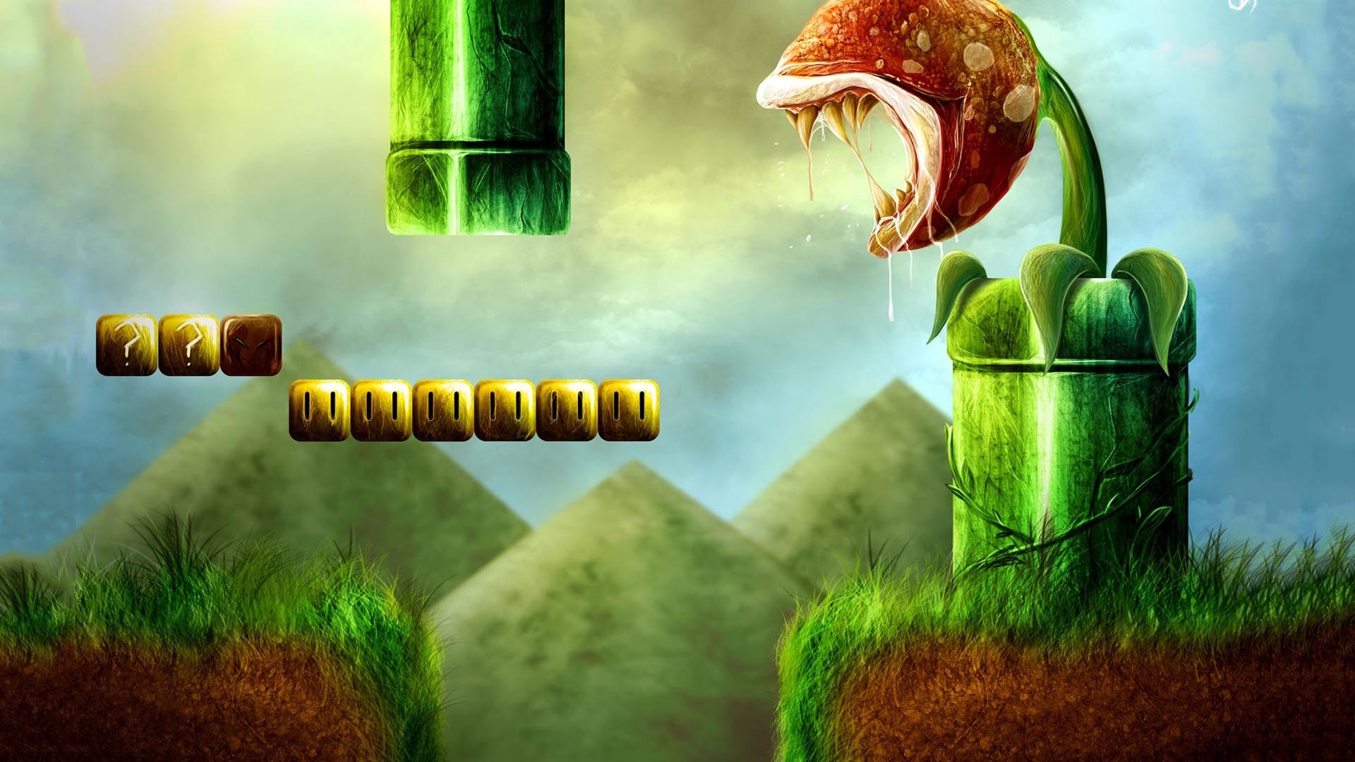 Pianta Piranha, Tubo, Arte digitale, Fantasy, Full HD 1080p, sfondo desktop