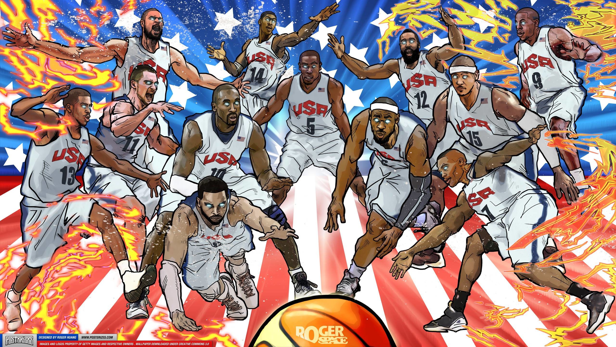 Team USA, Kobe Bryant, LeBron James, Kevin Durant, Fumetto, 16:9 2K, sfondo widescreen