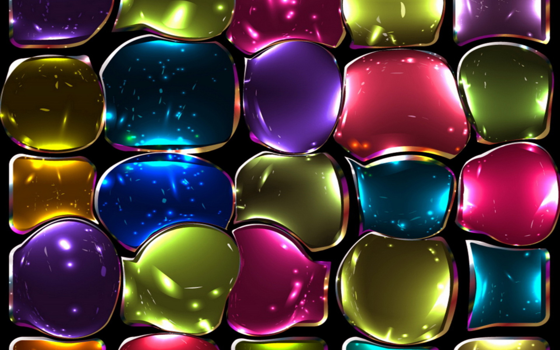 Mosaico, Gemme colorate, Vetro, Sfondo nero, wallpaper per desktop