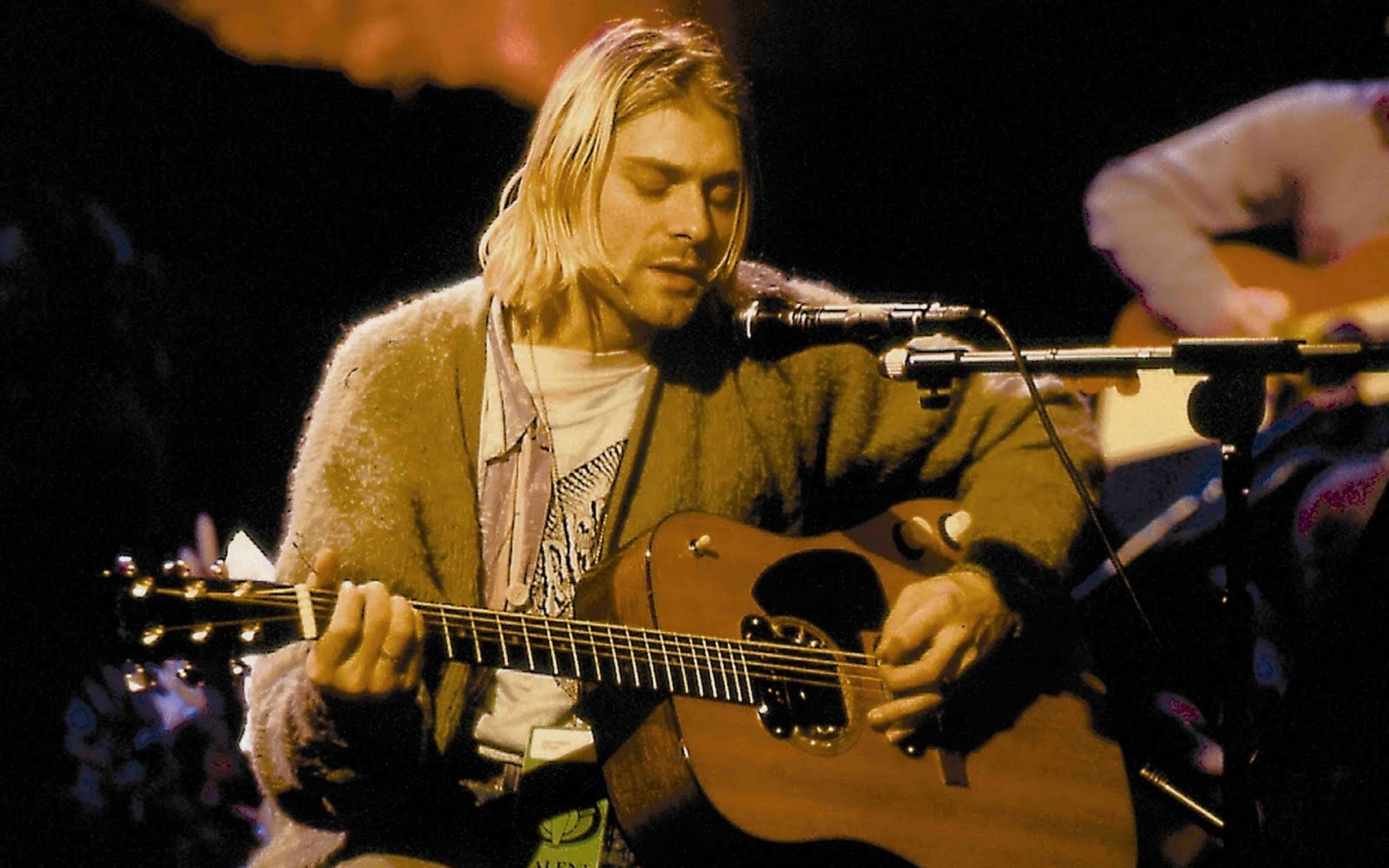 Kurt Cobain, MTV Unplugged in New York, Chitarra acustica, Cardigan, sfondo widescreen 2K