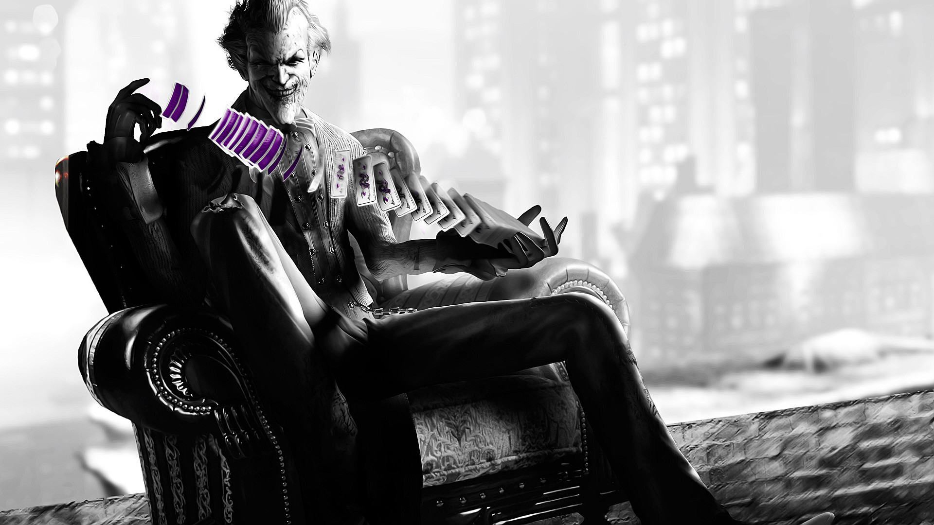 Joker, Batman: Arkham City, Bianco e nero, Full HD, sfondo desktop