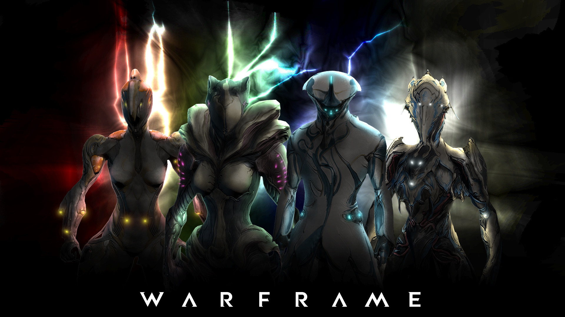 Warframe, Logo Warframe, Gruppo di Warframe, Sfondo scuro, Full HD, wallpaper desktop
