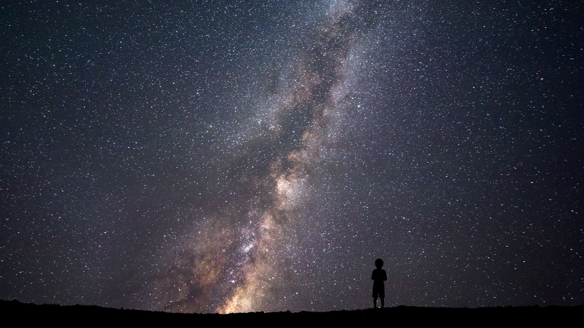 Via Lattea, Silhouette, Bambino, Cielo stellato, Notte, 16:9 Full HD, sfondo widescreen