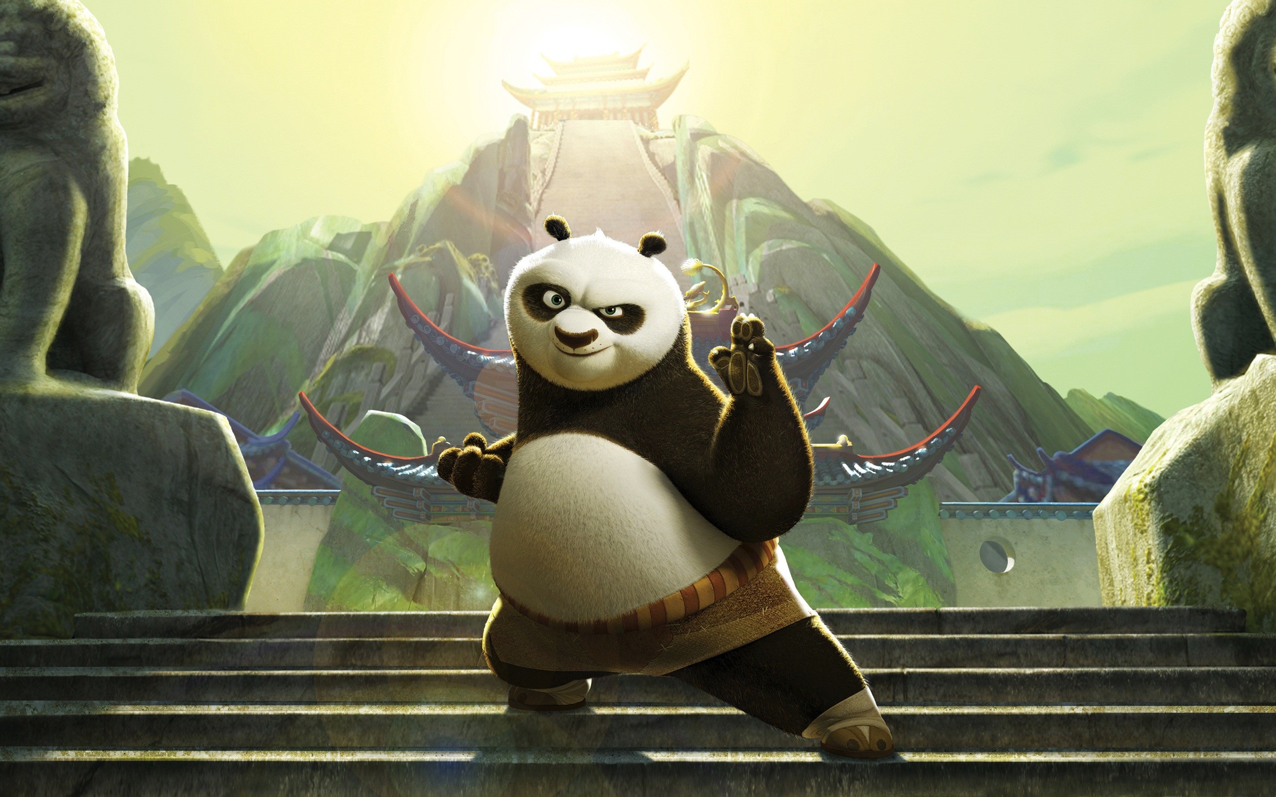 Po, Kung Fu Panda, DreamWorks, Tempio, 16:10 2K, sfondo widescreen