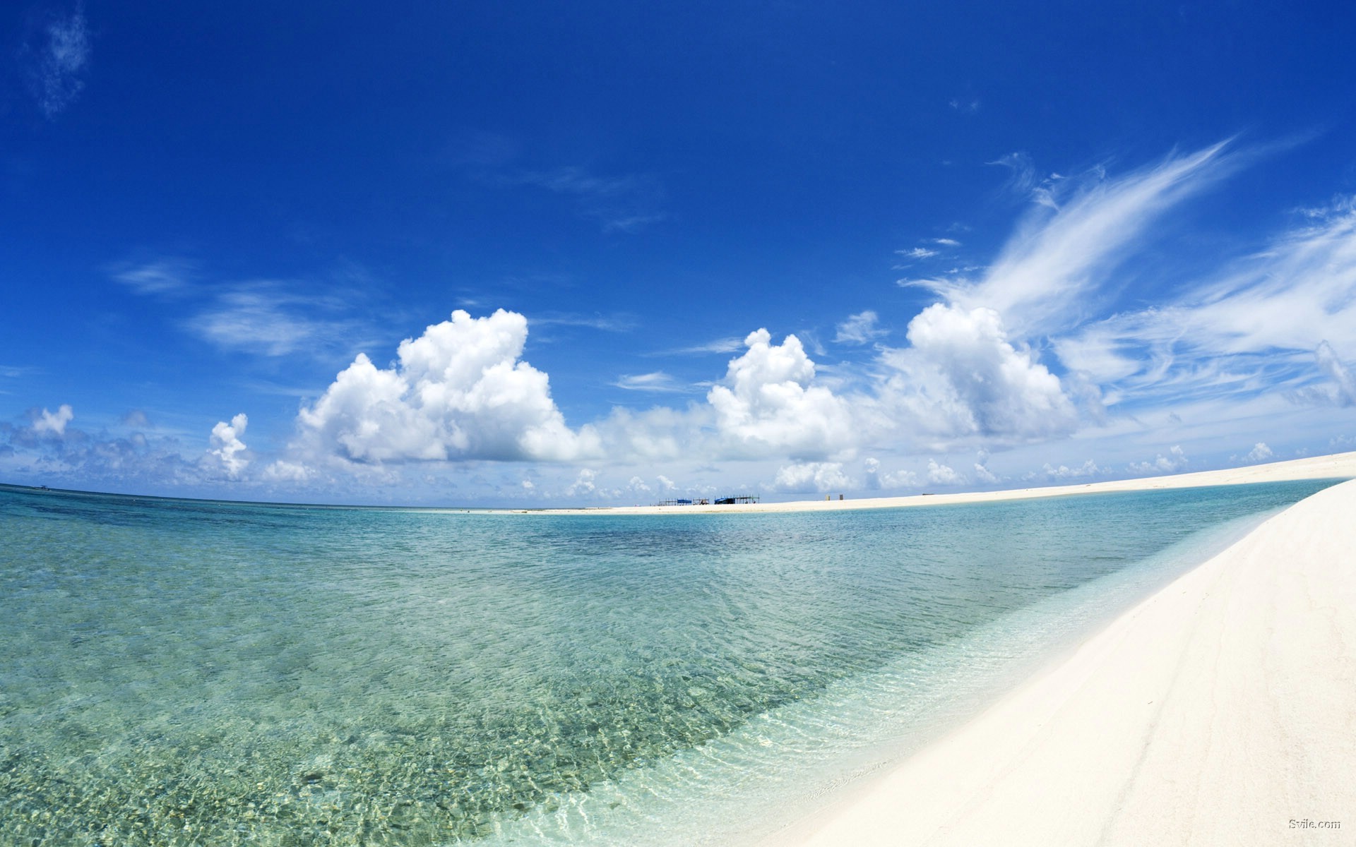 Lingua di sabbia, Acqua cristallina, Nuvole, Full HD, sfondo desktop