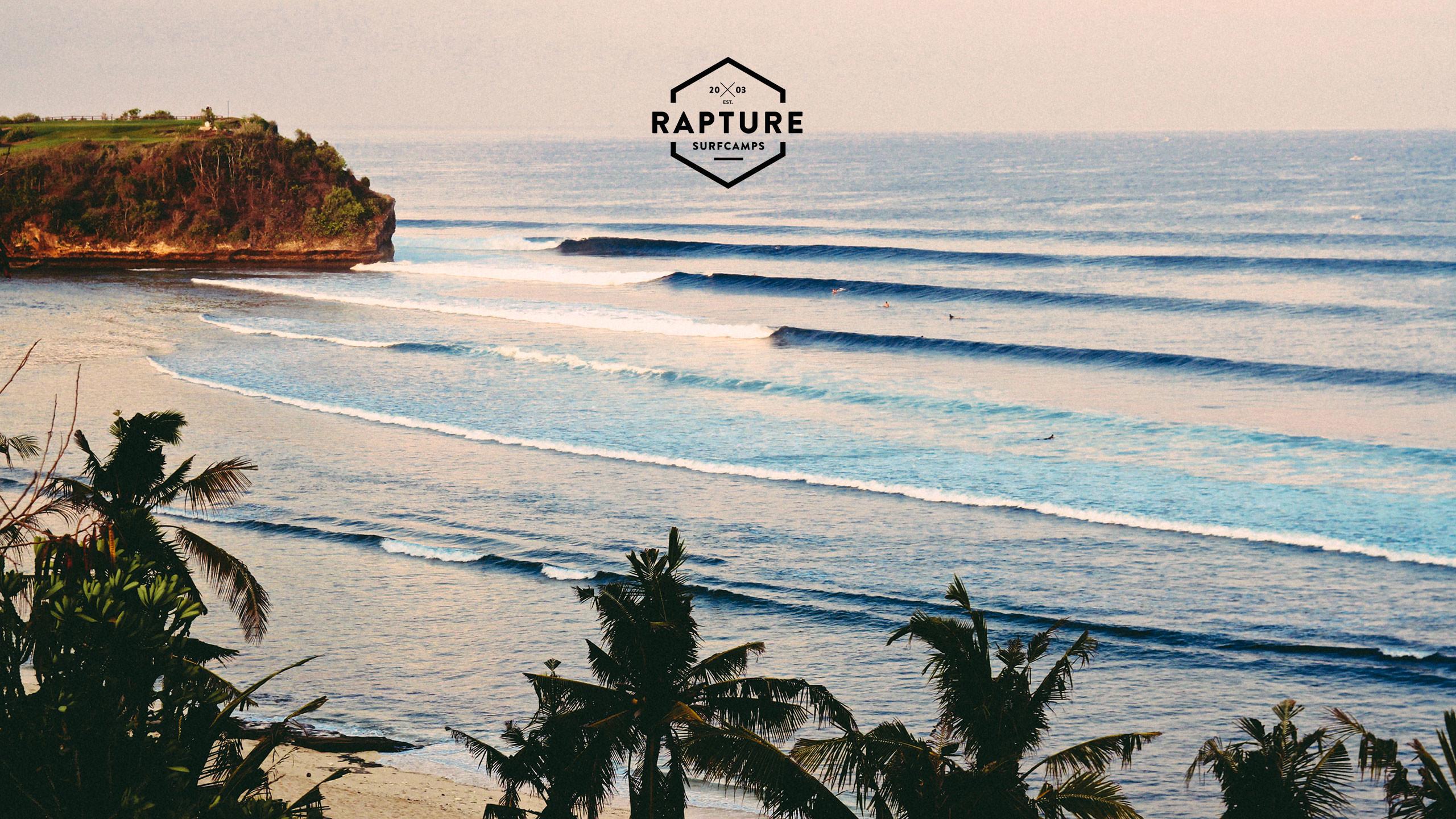 Rapture Surfcamps, Spiaggia, Onde, Palme, Tramonto, 2560x1440, sfondo per PC