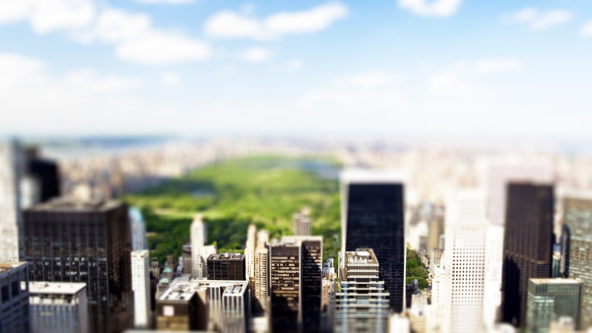 Central Park, New York, Tilt-shift, Grattacieli, 1920x1080, wallpaper desktop