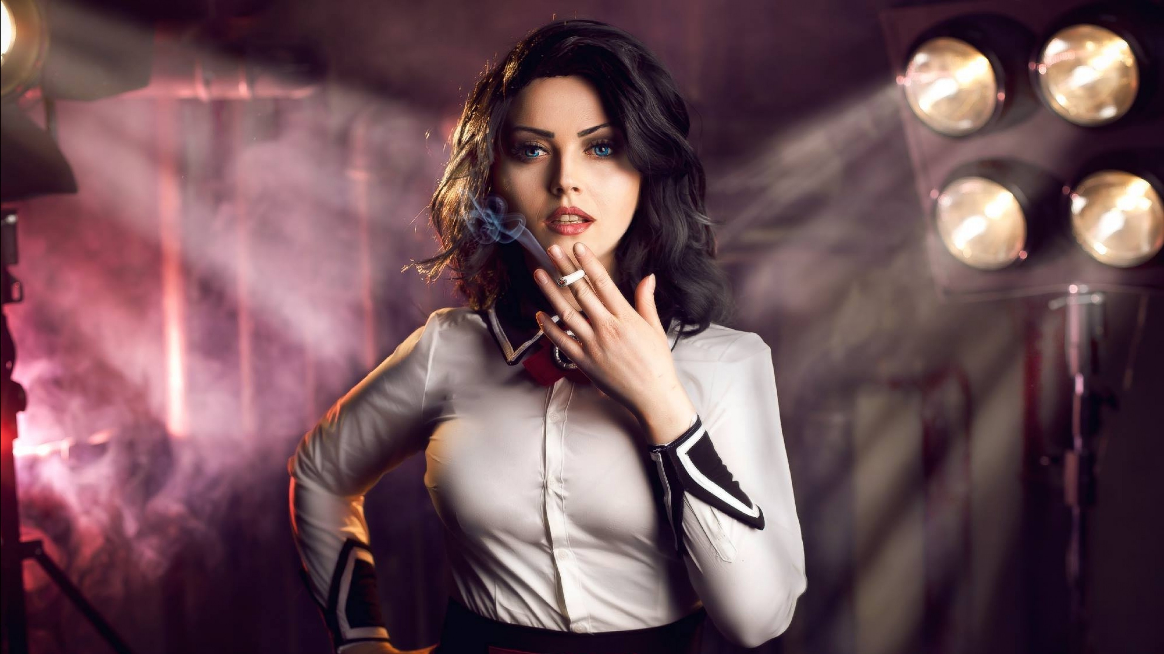 Cosplay, Elizabeth, BioShock Infinite, Sigaretta, Riflettori, 4K 2160p, sfondo desktop
