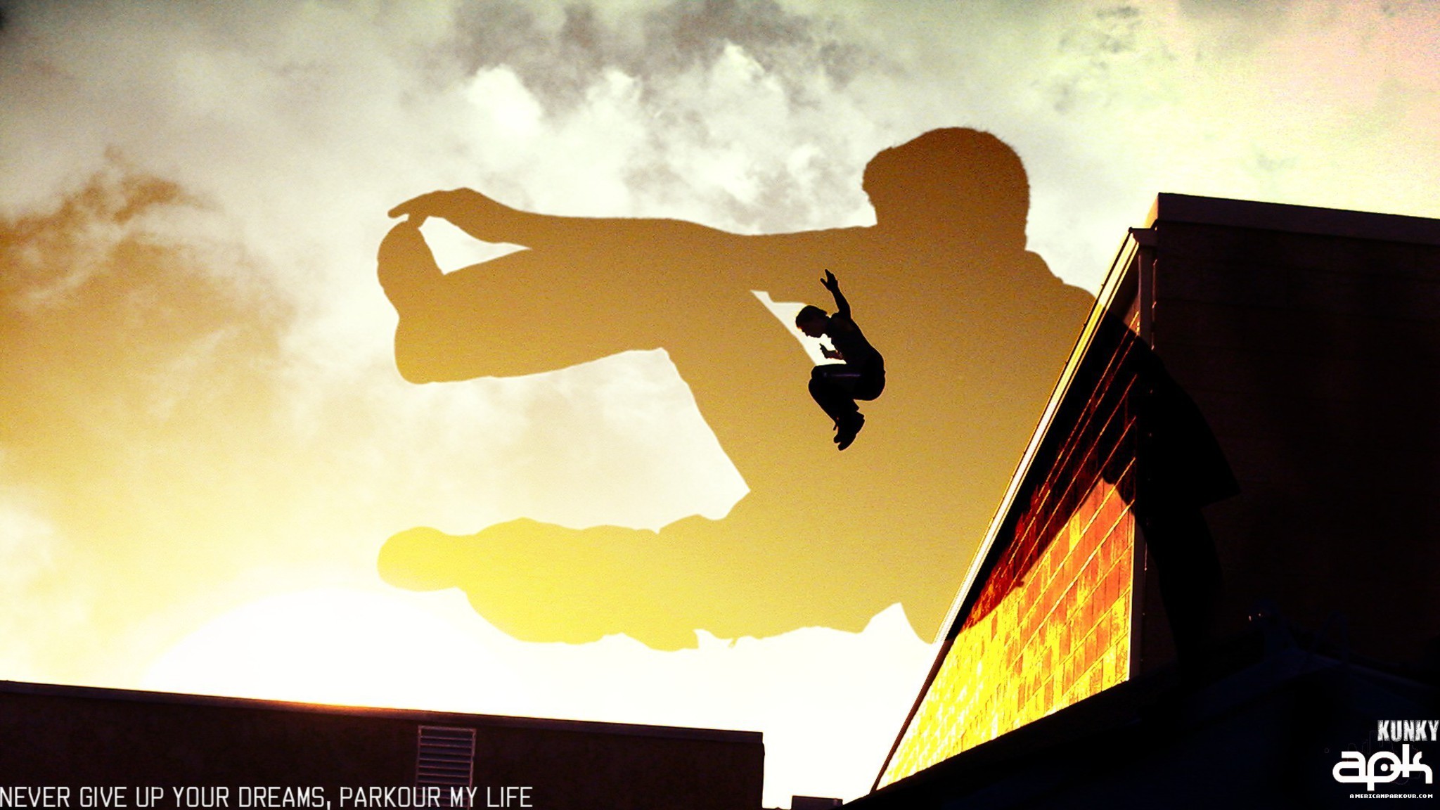 Parkour, Silhouette, Salto, Giallo, Full HD, wallpaper per portatile
