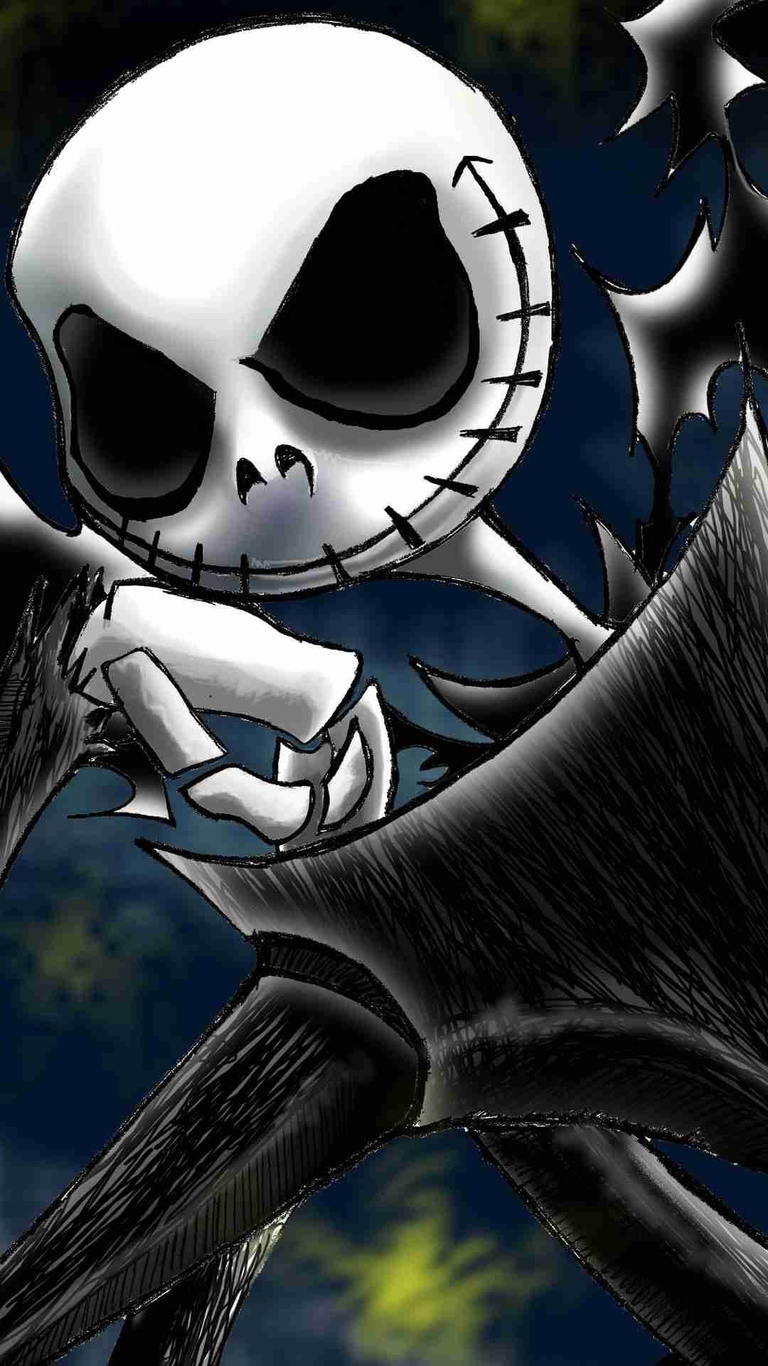 Jack Skellington, Nightmare Before Christmas, Fan art, Notte, Full HD, sfondo per iPhone e Android