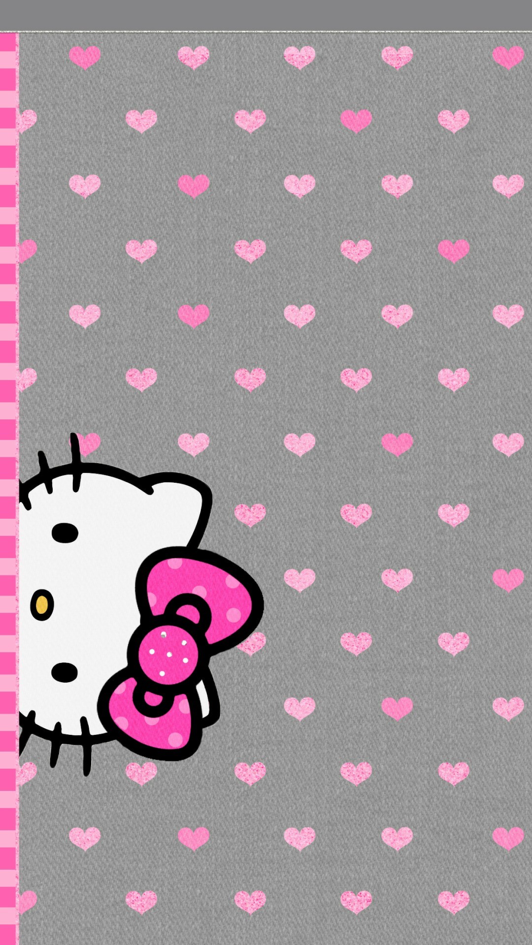 Hello Kitty, Cuori rosa, Grigio, Fiocco, Kawaii, sfondo per iPhone e Android