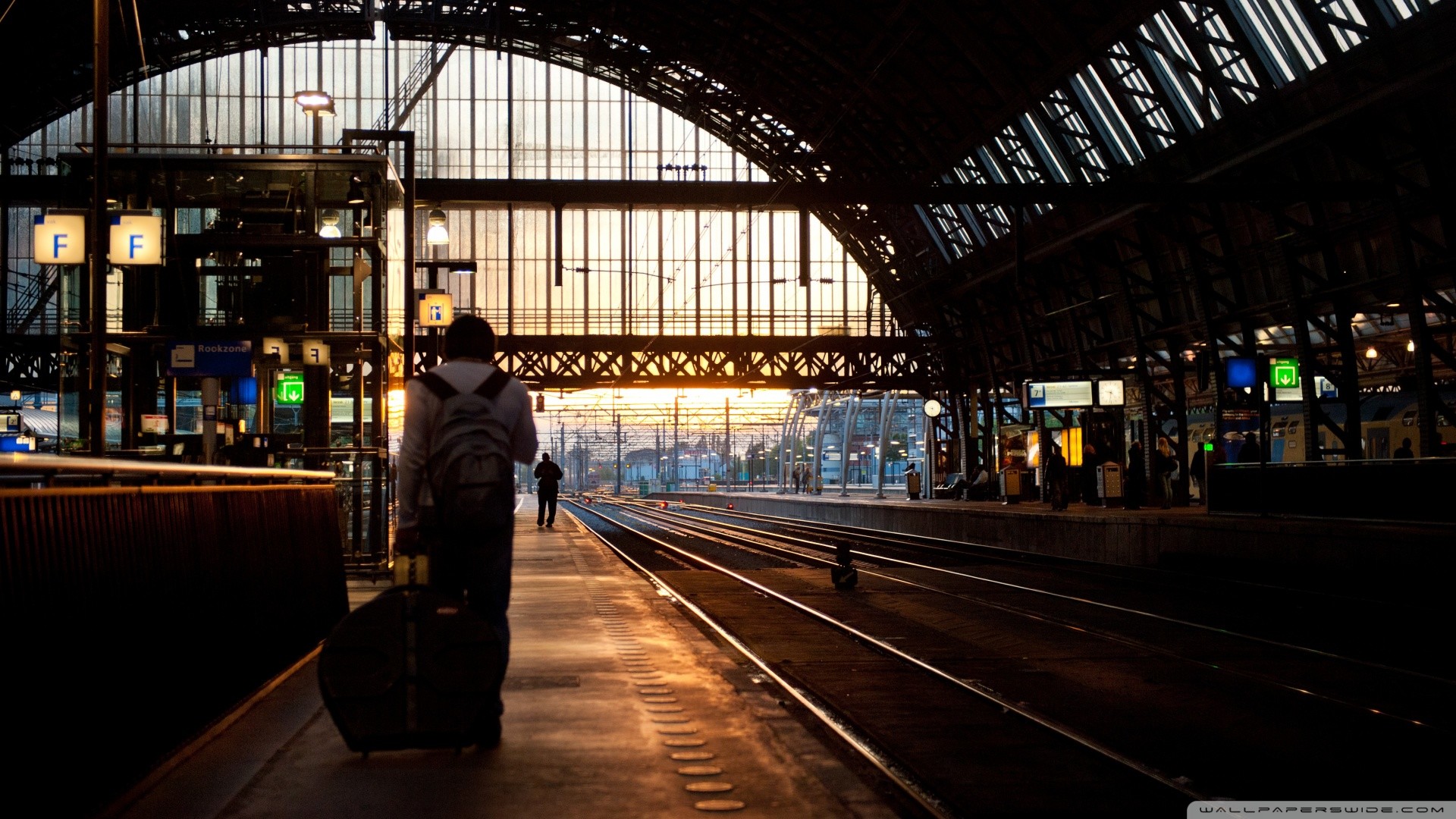 Amsterdam Centraal, Amsterdam, Stazione ferroviaria, Binari, Controluce, sfondo Full HD per PC