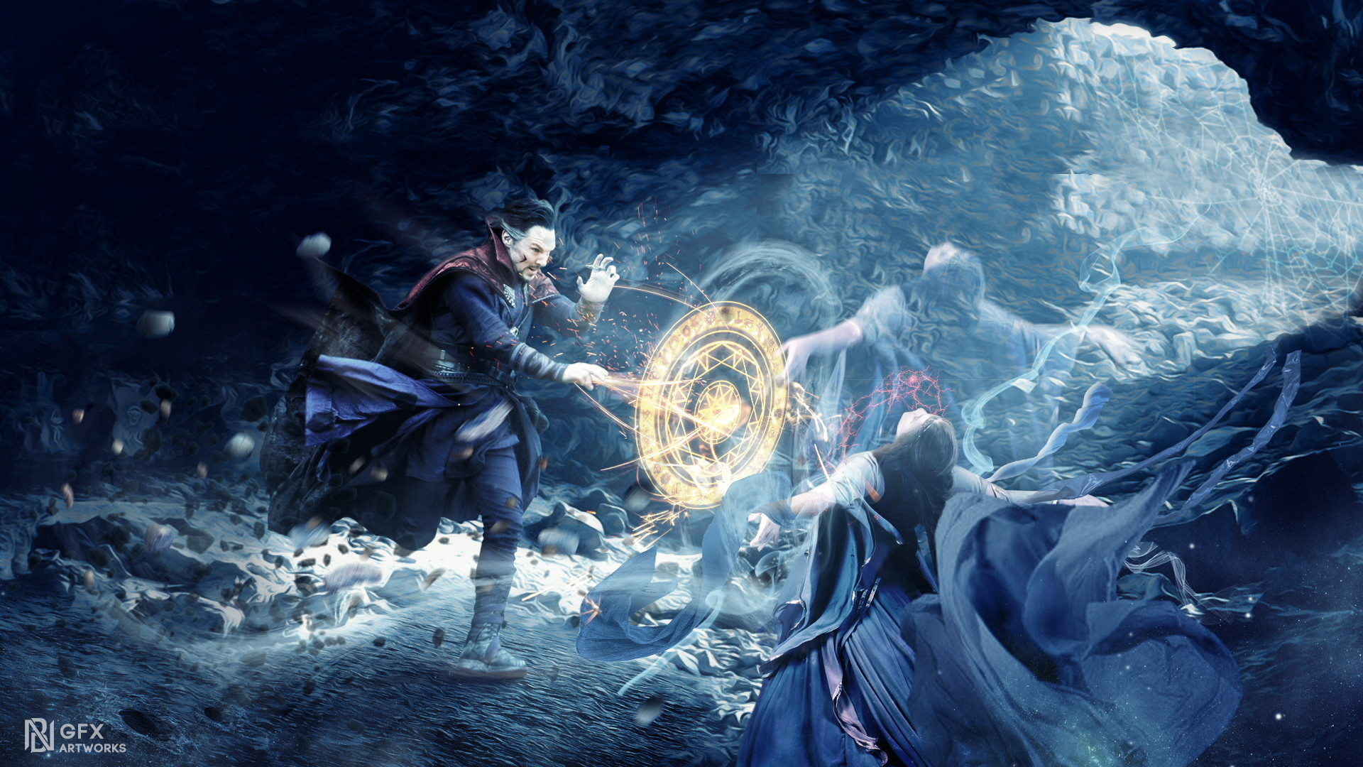 Doctor Strange, Magia, Battaglia, Arte digitale, 1920x1080, immagine di sfondo