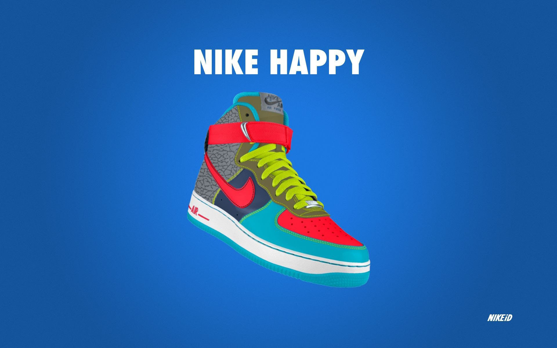 Nike, Nike Happy, Nike Air Force 1, Sneaker, Sfondo blu, 1920x1200, wallpaper desktop