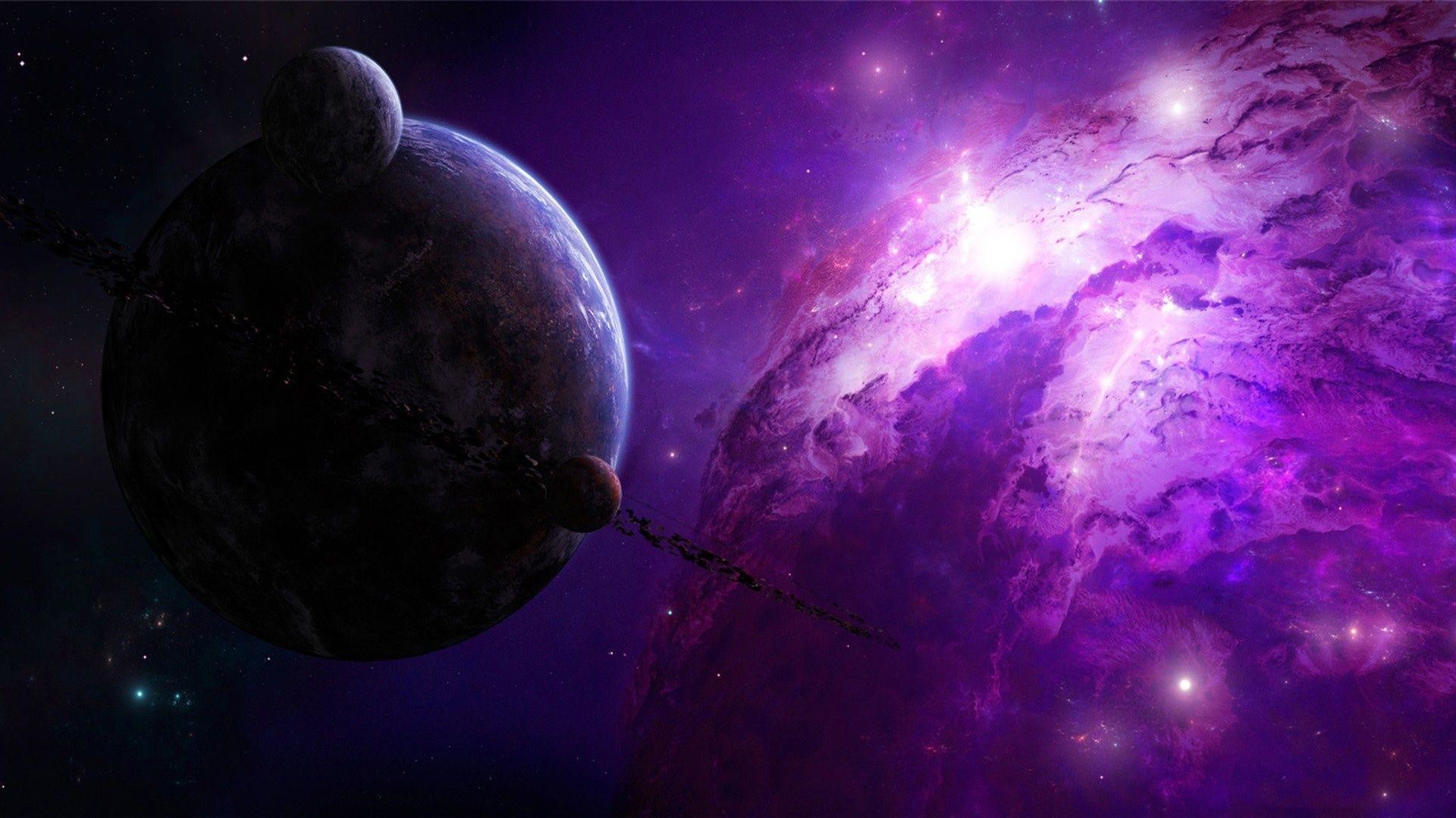 Pianeti, Nebulosa, Spazio, Viola, Arte digitale, Full HD, sfondo per PC e portatile