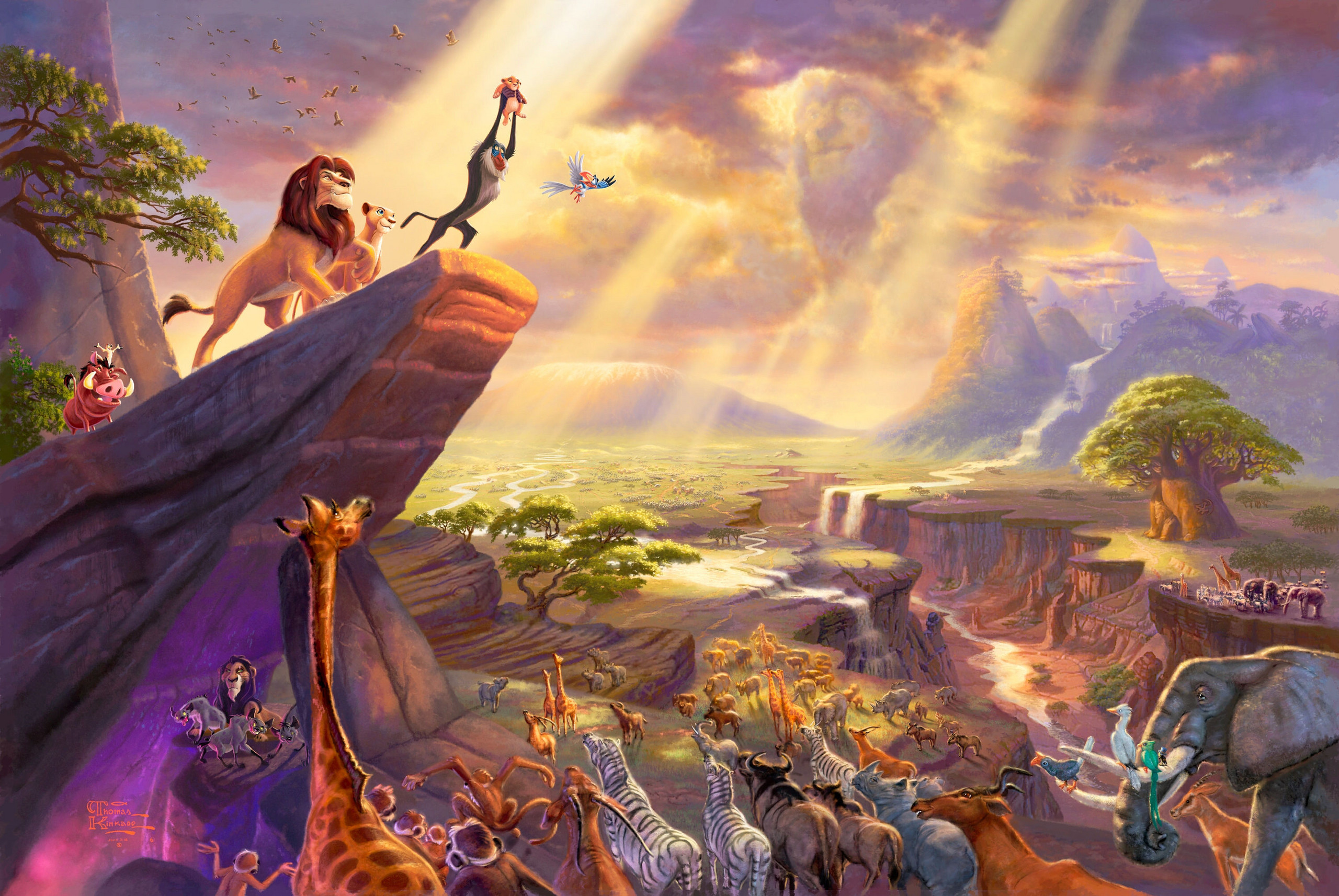 Il Re Leone, Rupe dei Re, Thomas Kinkade, Animali della savana, 2K, sfondo desktop