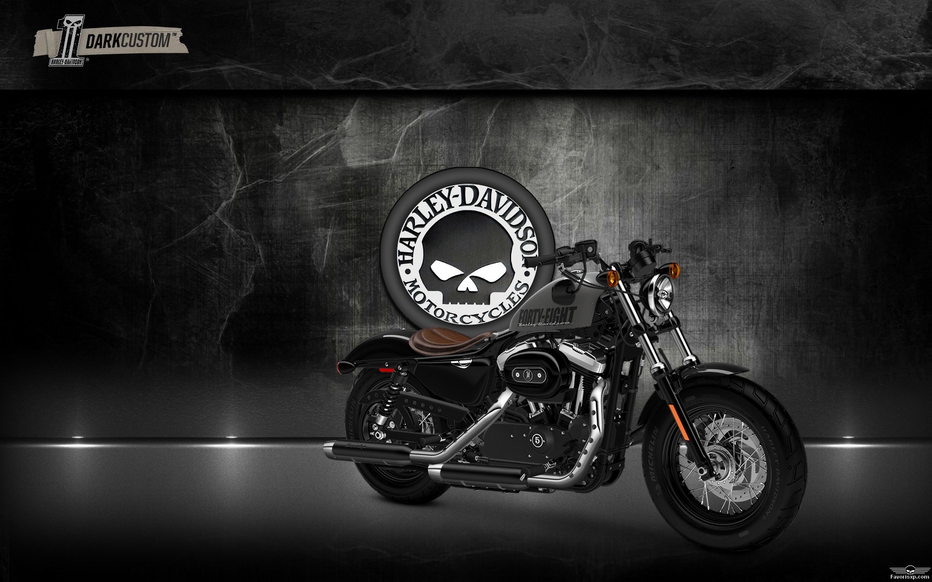 Harley-Davidson Sportster Forty-Eight, Harley-Davidson, Willie G Skull, Dark Custom, Sfondo scuro, wallpaper desktop