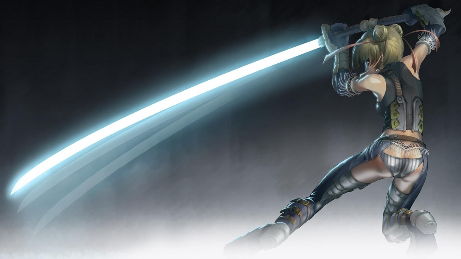 Katana, Guerriera, Lama luminosa, Arte digitale, Full HD, sfondo per portatile