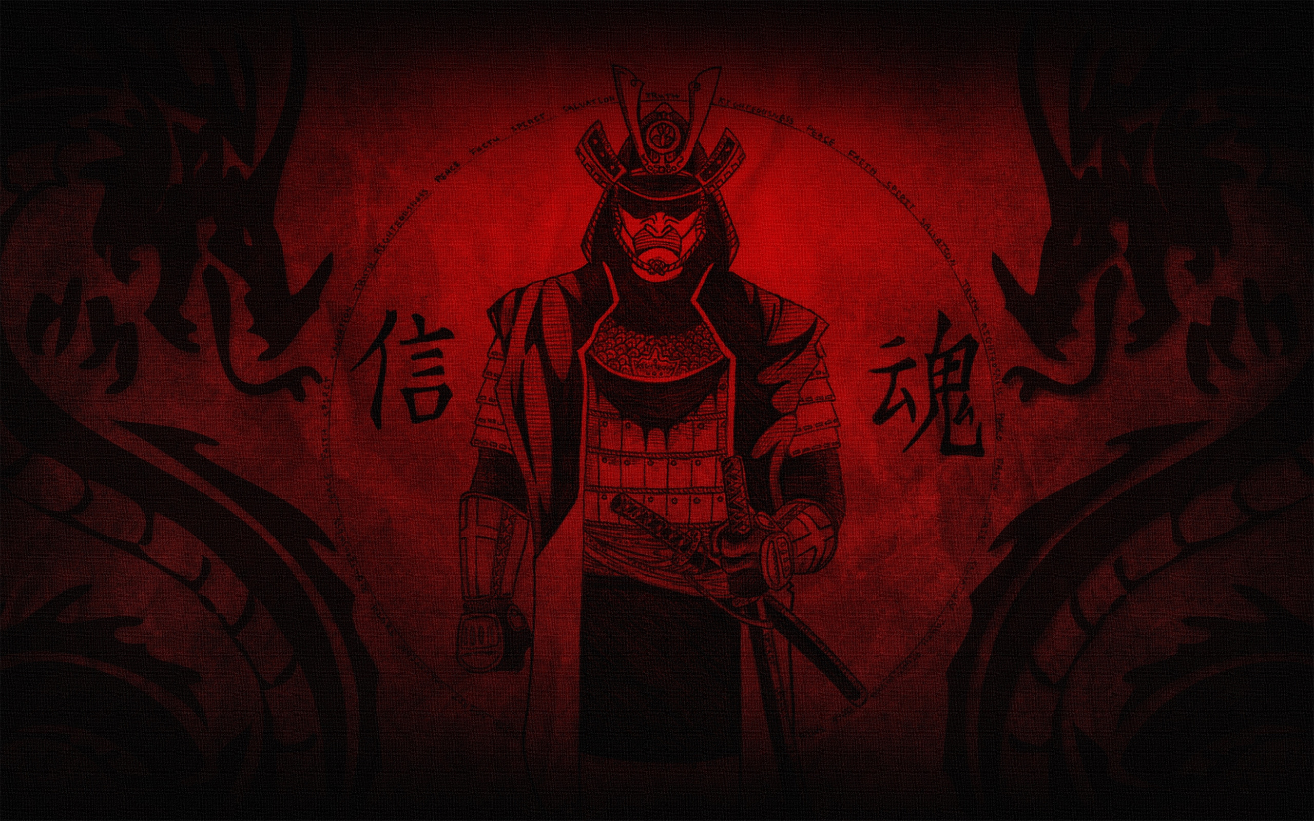Samurai, Kanji, Draghi, Rosso, 2560x1600, sfondo MacBook Pro