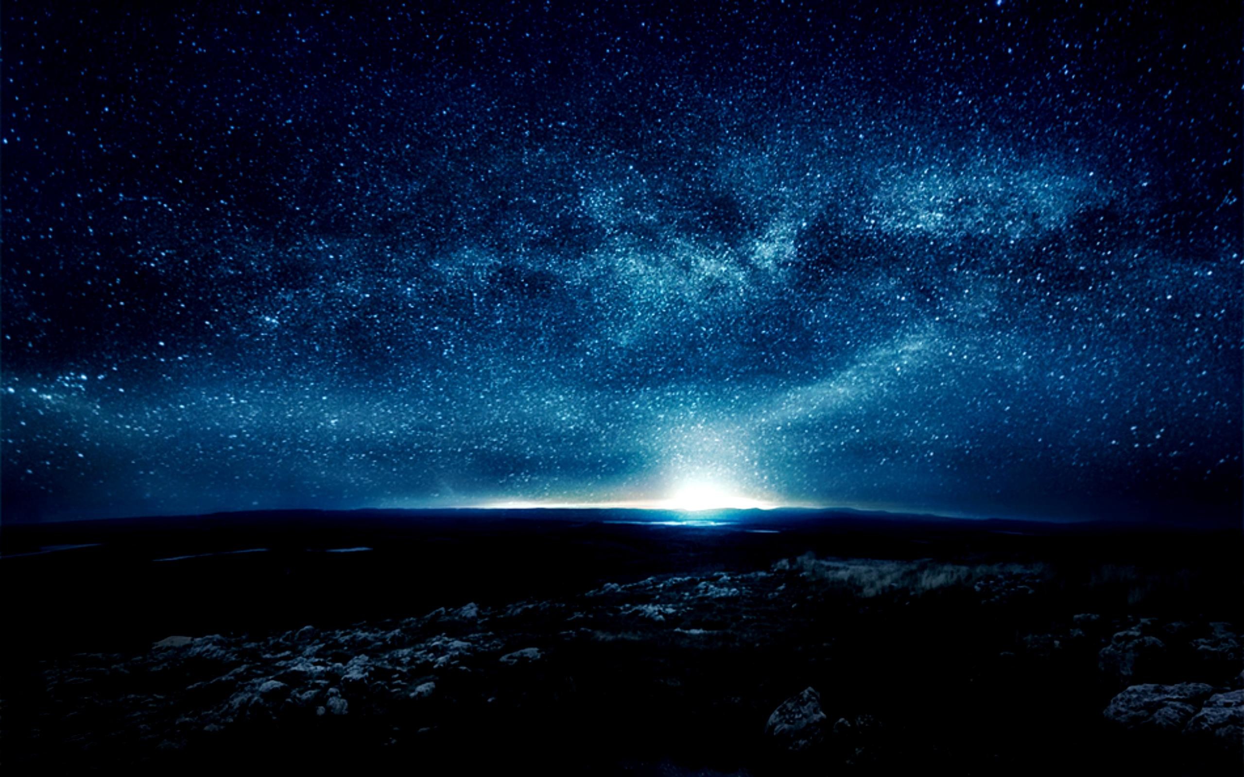Via Lattea, Bagliore, Blu, Paesaggio, 2K, wallpaper per computer
