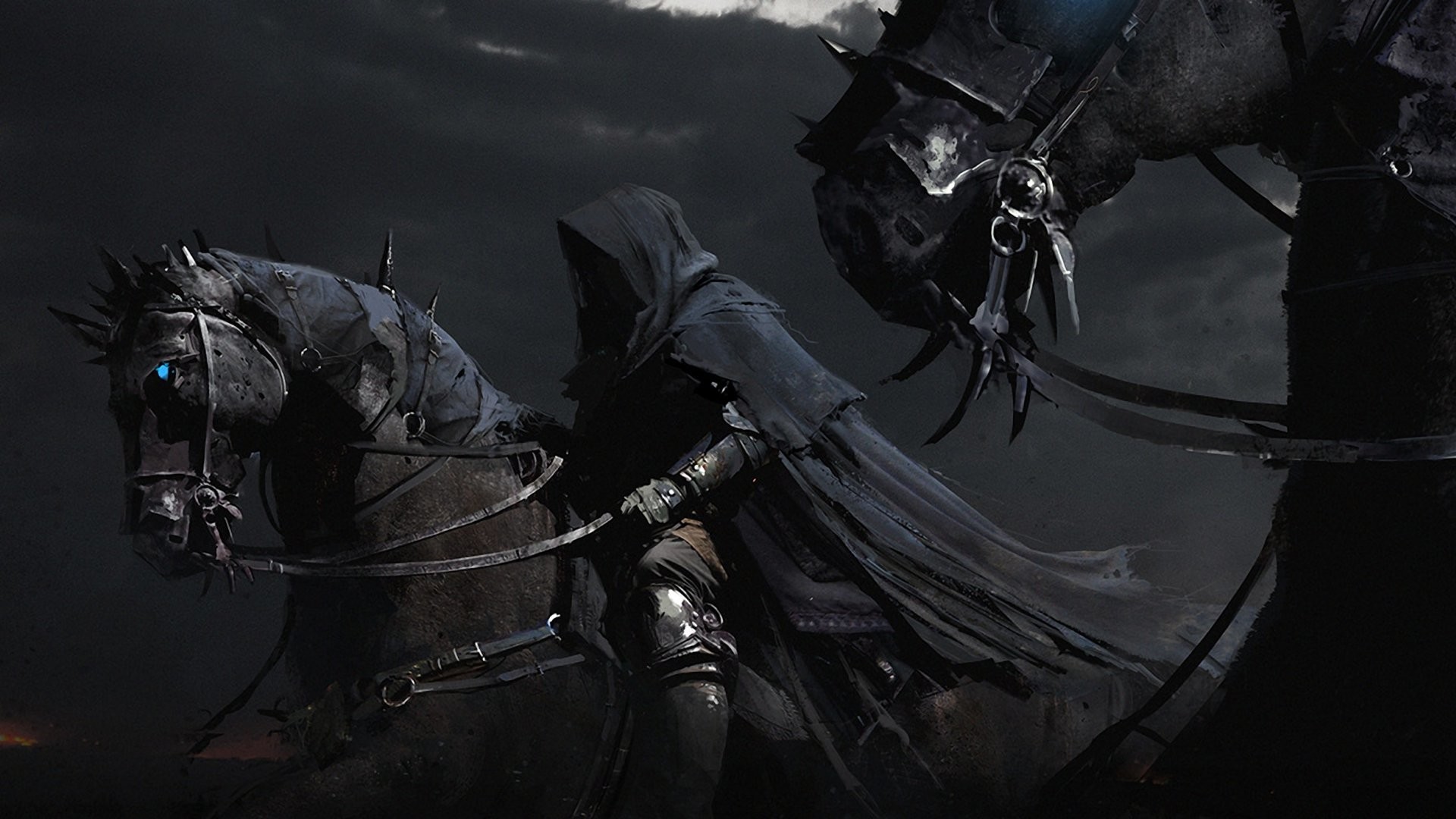 Cavaliere nero, Cavallo, Dark fantasy, Full HD, sfondo per portatile