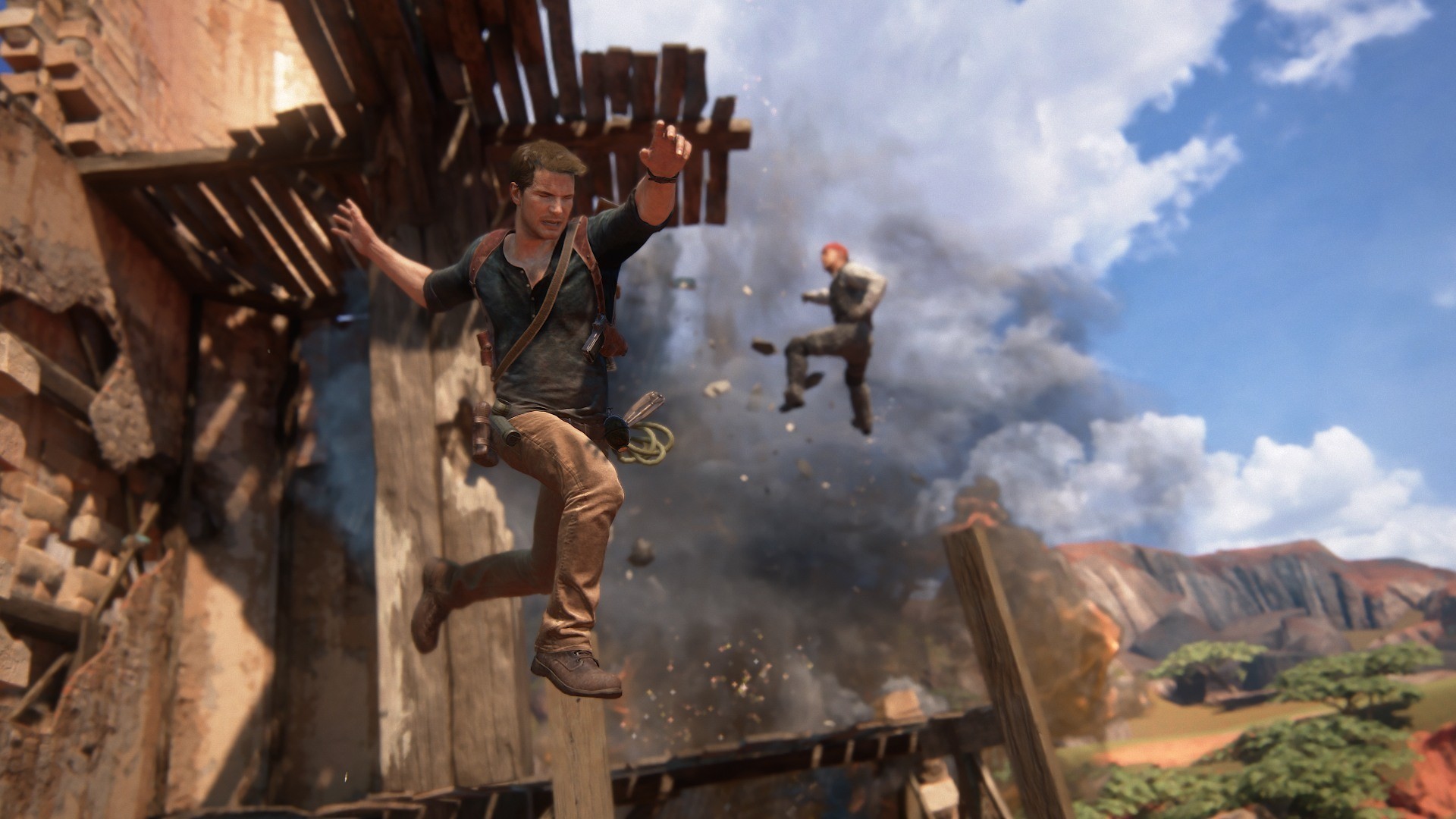 Nathan Drake, Uncharted 4, Salto, Esplosione, Full HD 1080p, sfondo desktop