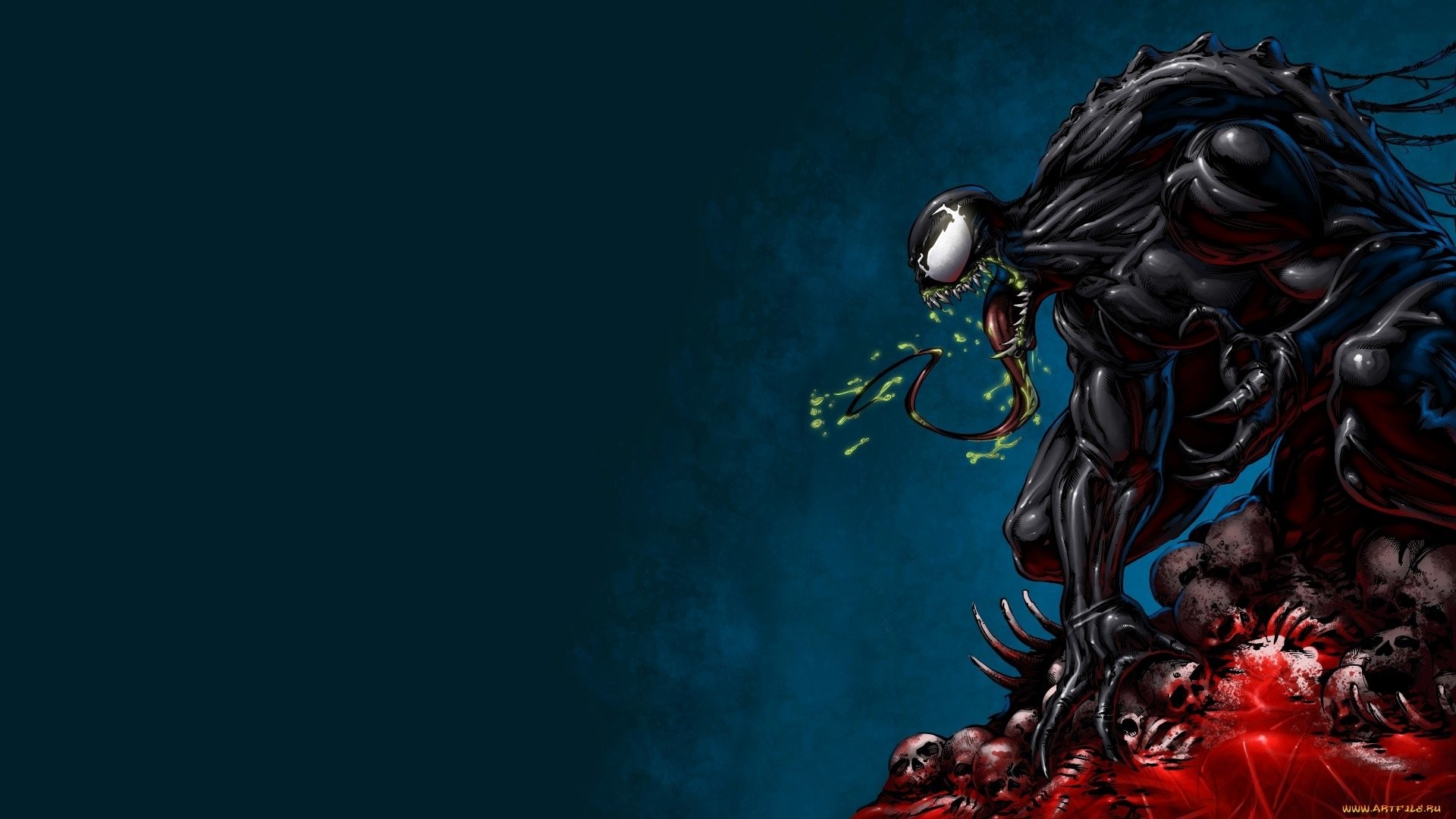 Venom, Simbionte, Blu scuro, Arte digitale, 16:9 Full HD, sfondo widescreen