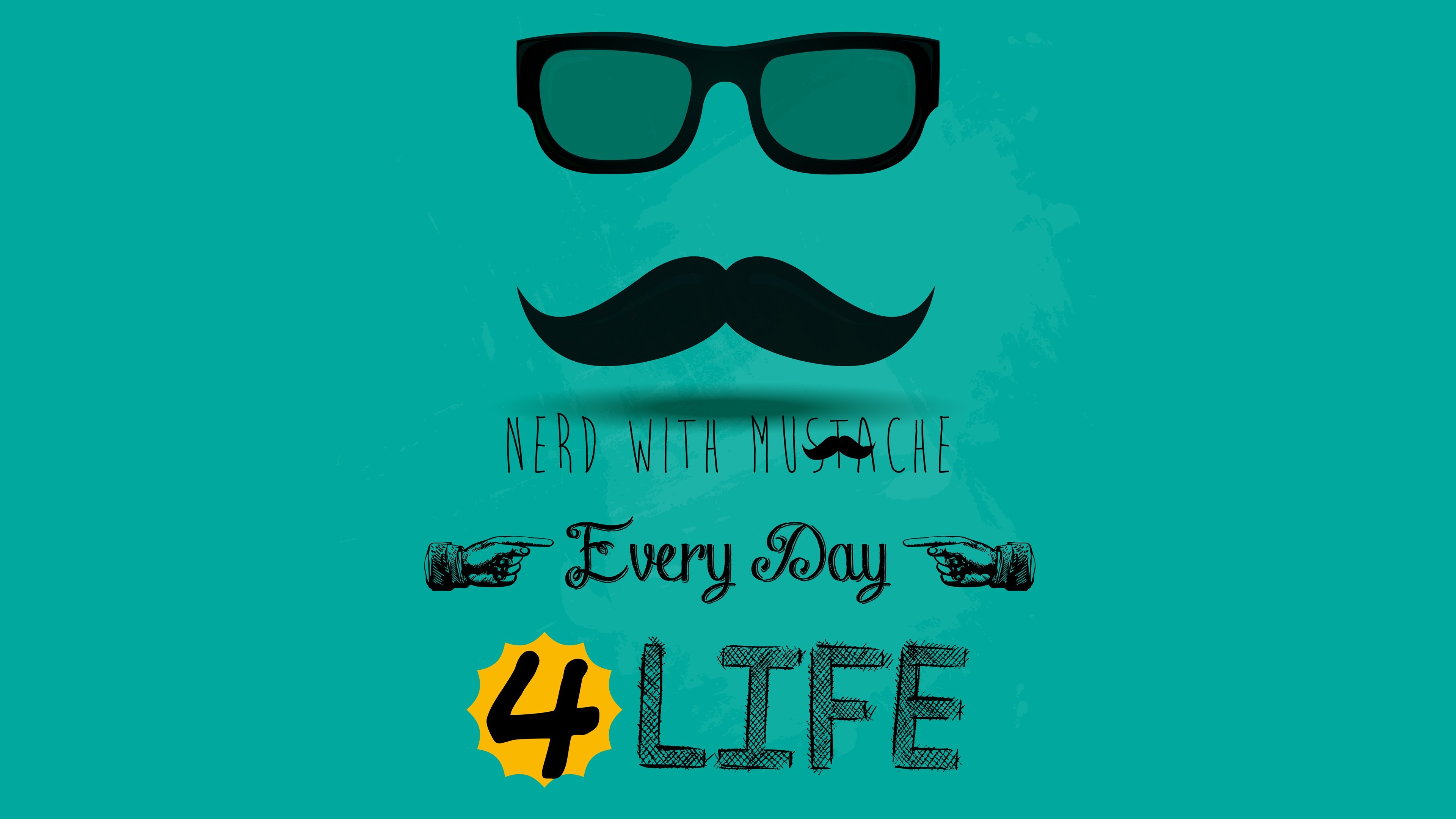 Nerd with Mustache, Occhiali, Baffi, Turchese, 4K, sfondo per portatile