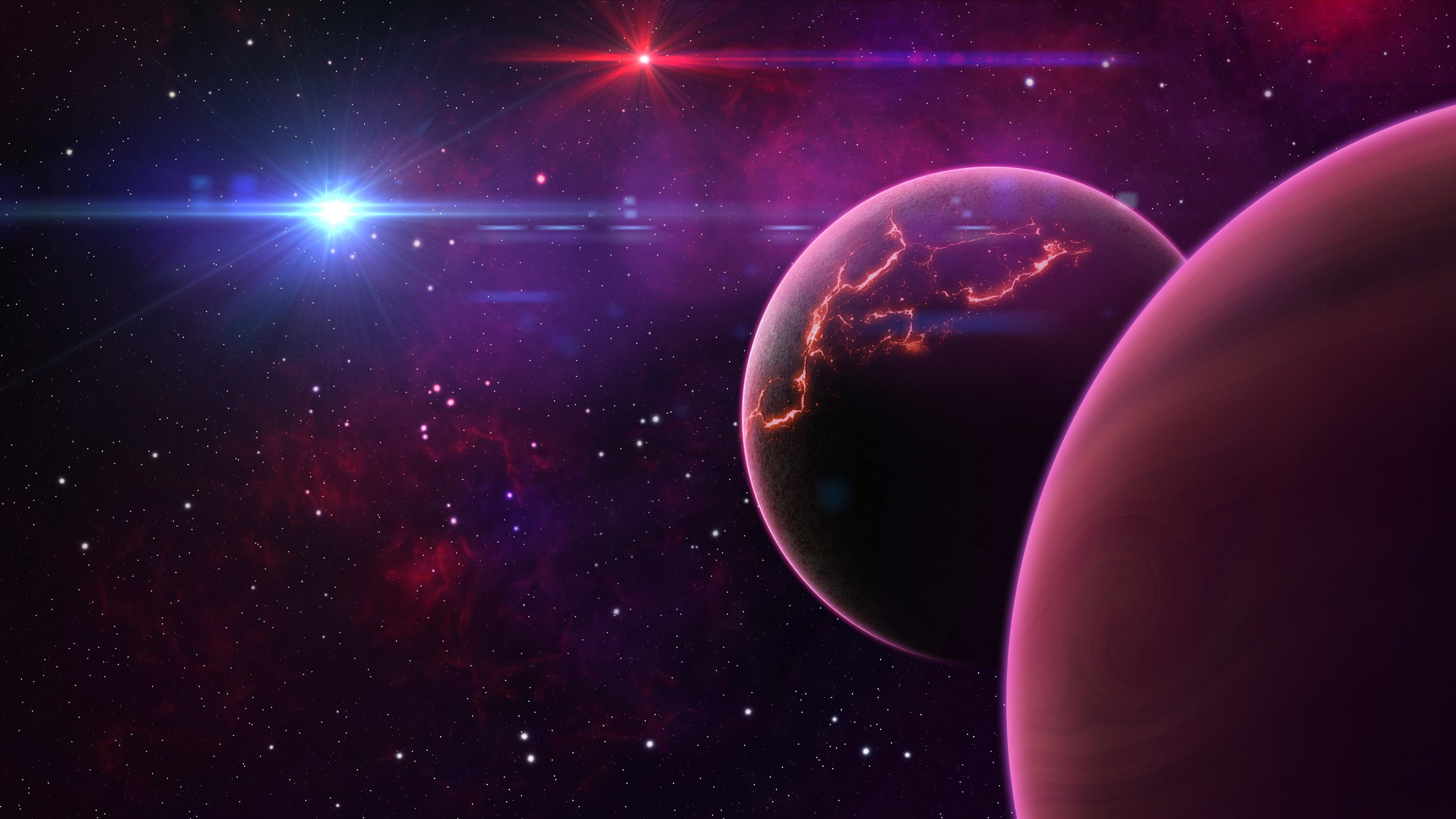Pianeti, Stella, Spazio, Rosa, Fantascienza, 3840x2160, sfondo per PC
