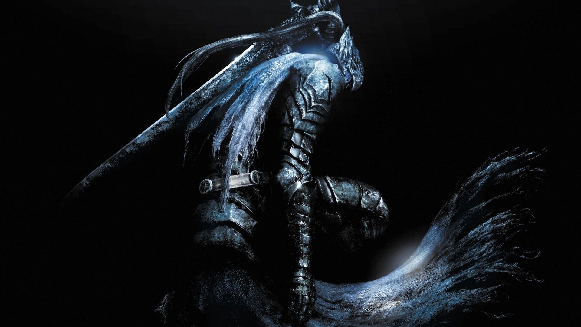 Artorias l'Errante dell'Abisso, Dark Souls, Spada, Sfondo nero, Full HD, wallpaper desktop