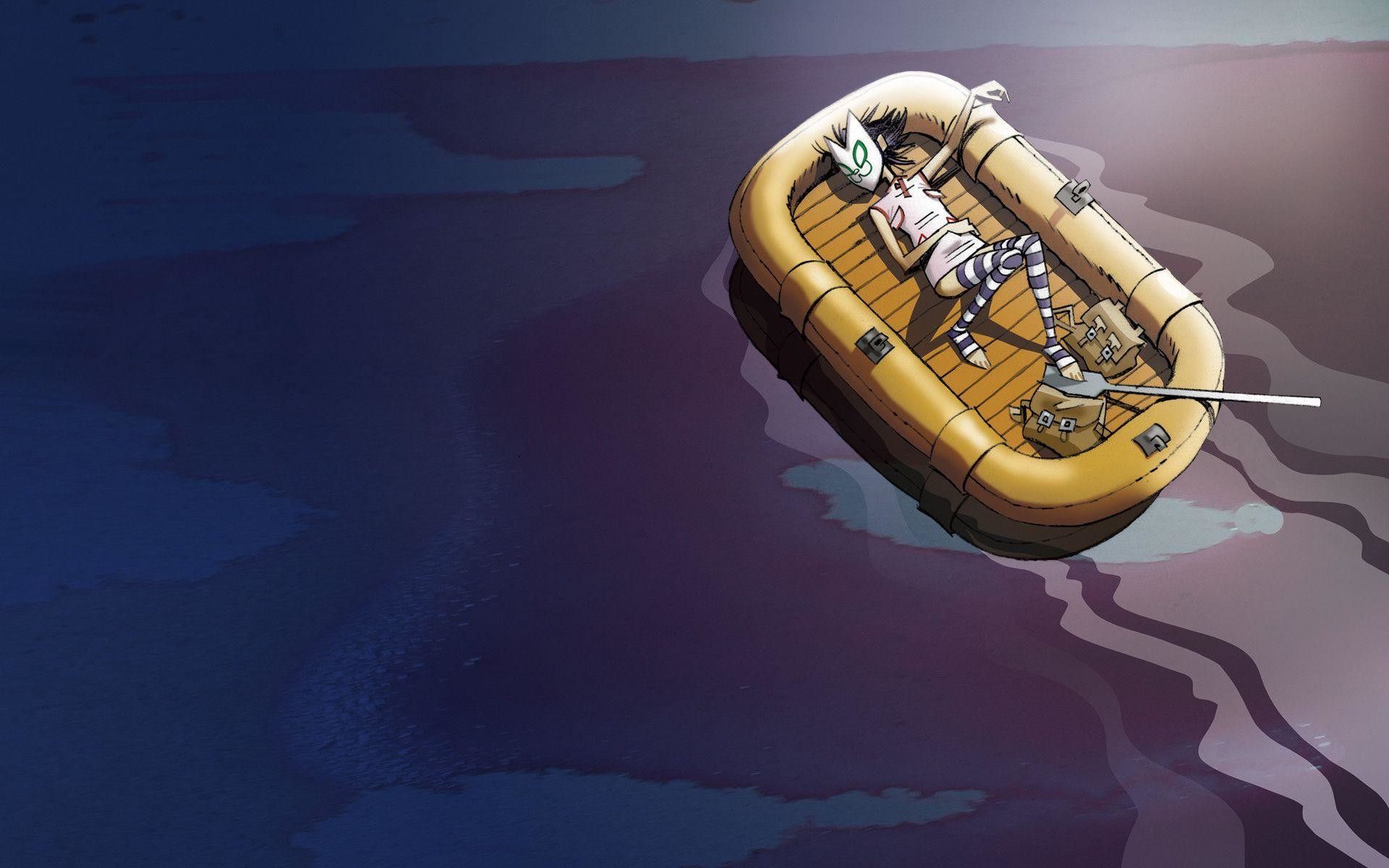 Gorillaz, 2-D, Gommone, Mare, Plastic Beach, 16:10 Full HD, wallpaper widescreen
