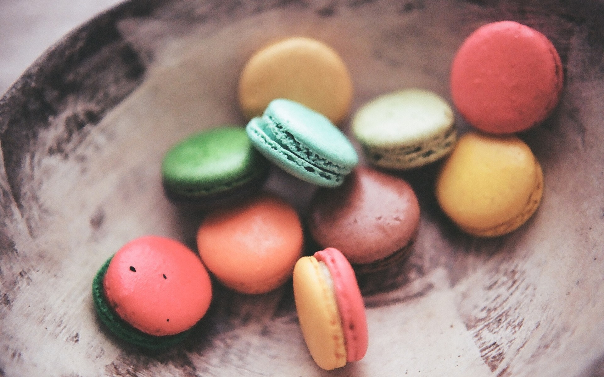 Macarons, Piatto, Colorati, Vintage, Full HD, wallpaper per computer