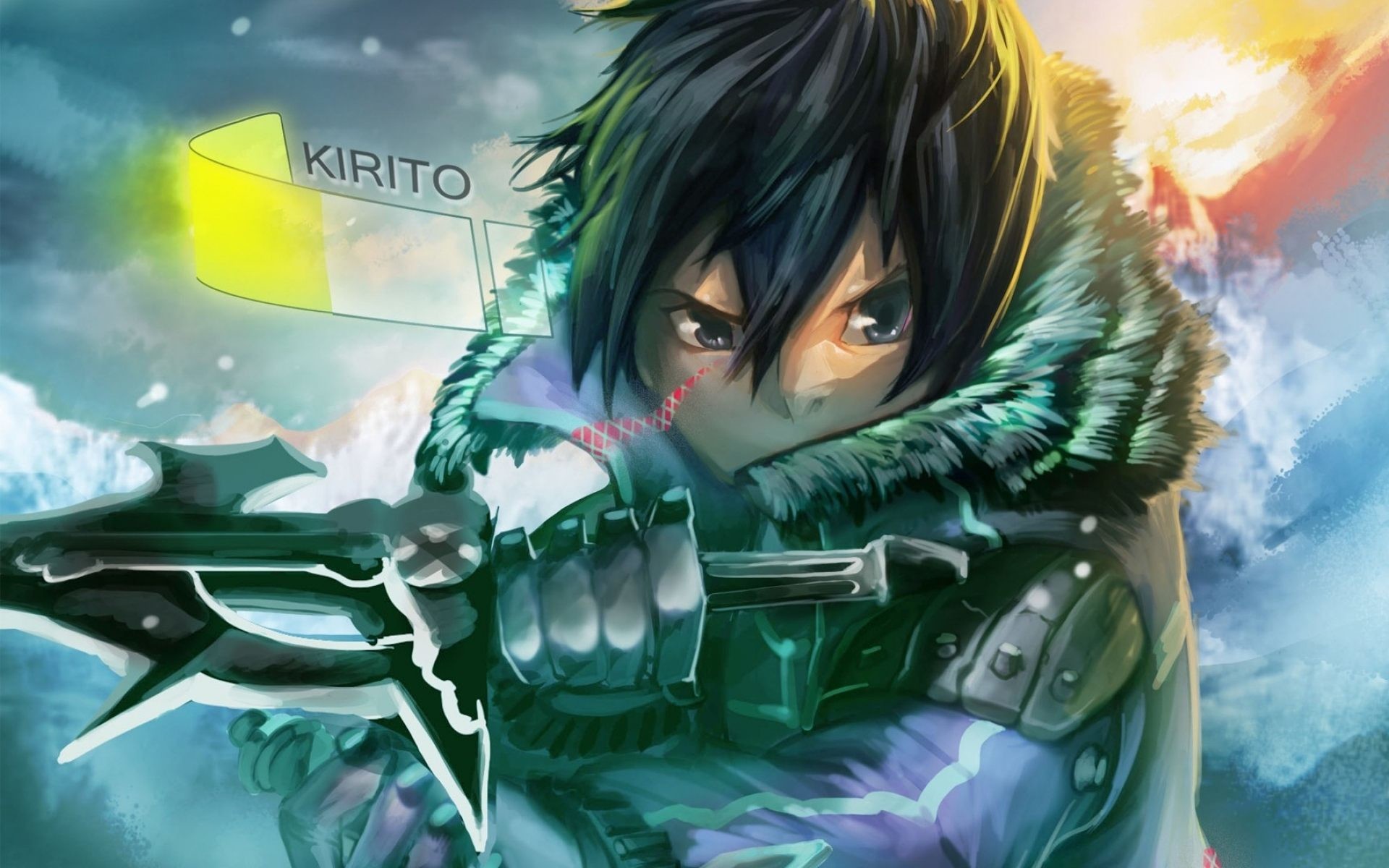 Kirito, Sword Art Online, Spada, Toni verdi, Full HD, sfondo desktop