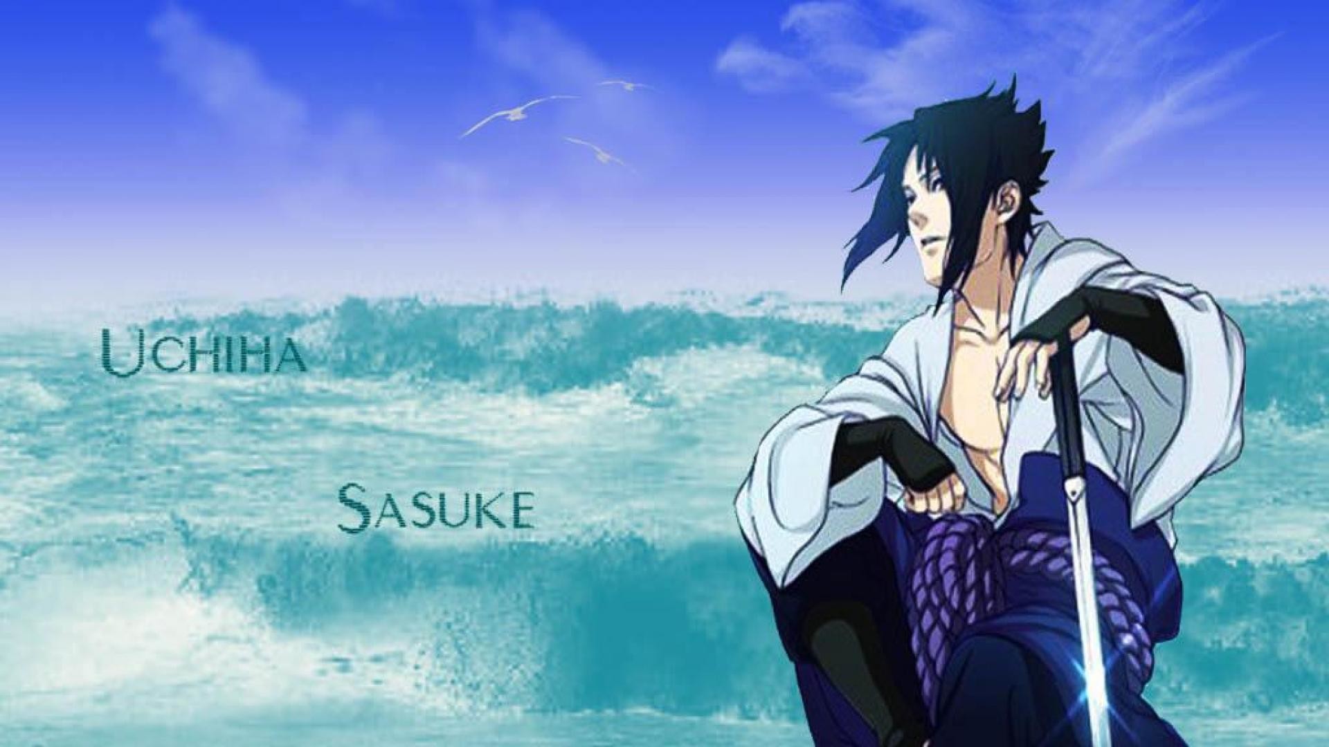 Sasuke Uchiha, Naruto, Mare, Katana, Full HD 1080p, sfondo desktop