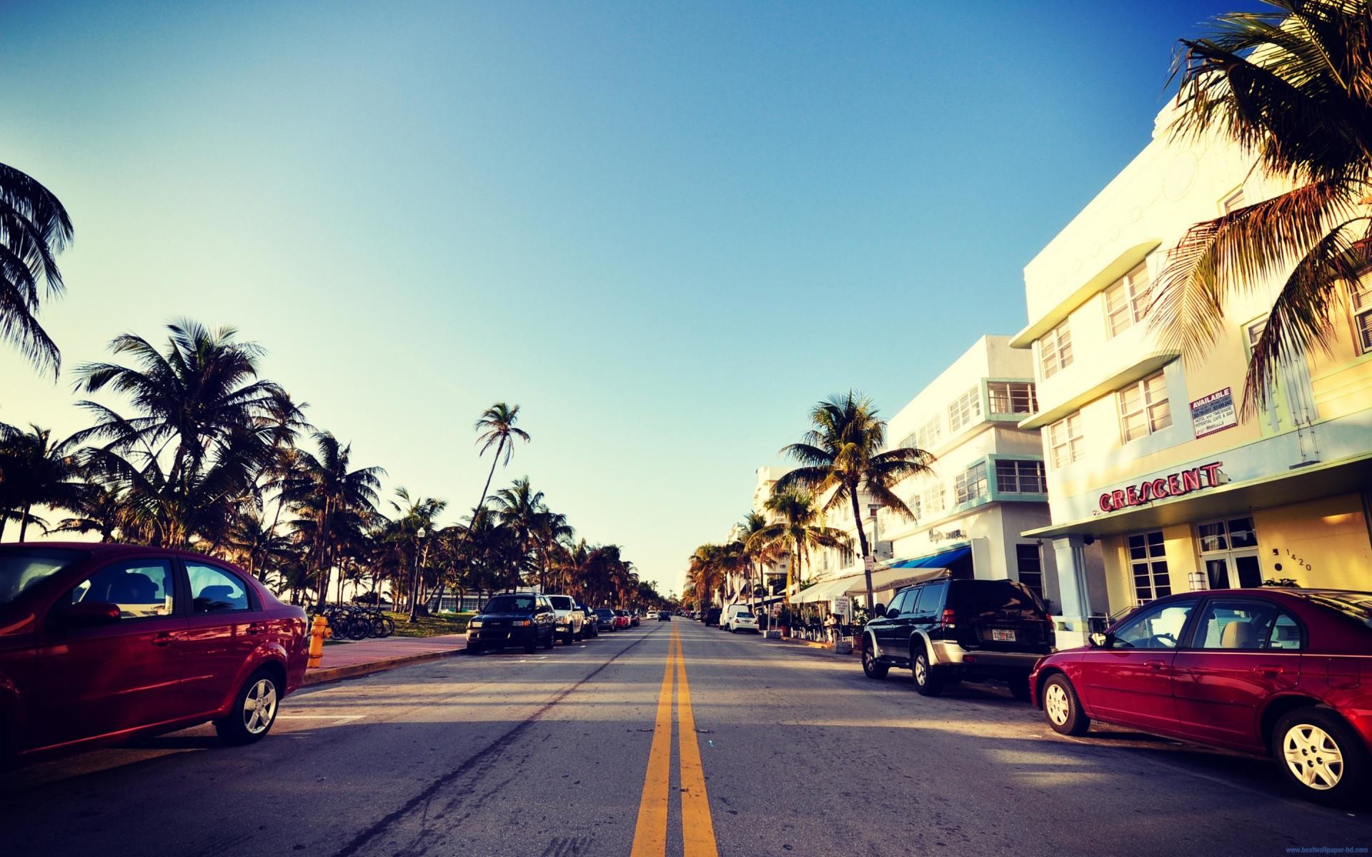 Ocean Drive, Miami Beach, Palme, Auto, Art Deco, 1920x1200, sfondo per PC