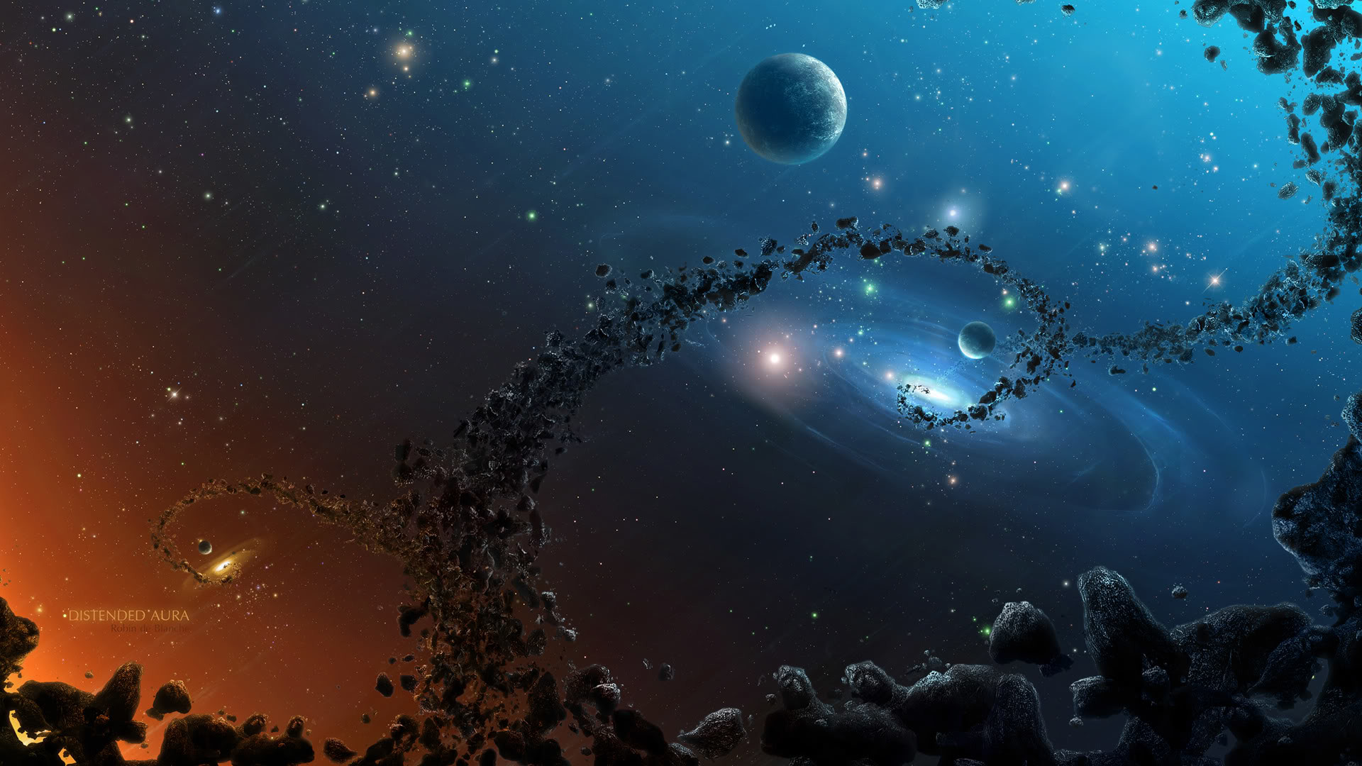 Galassia, Pianeti, Asteroidi, Arte digitale, 16:9 Full HD, sfondo widescreen