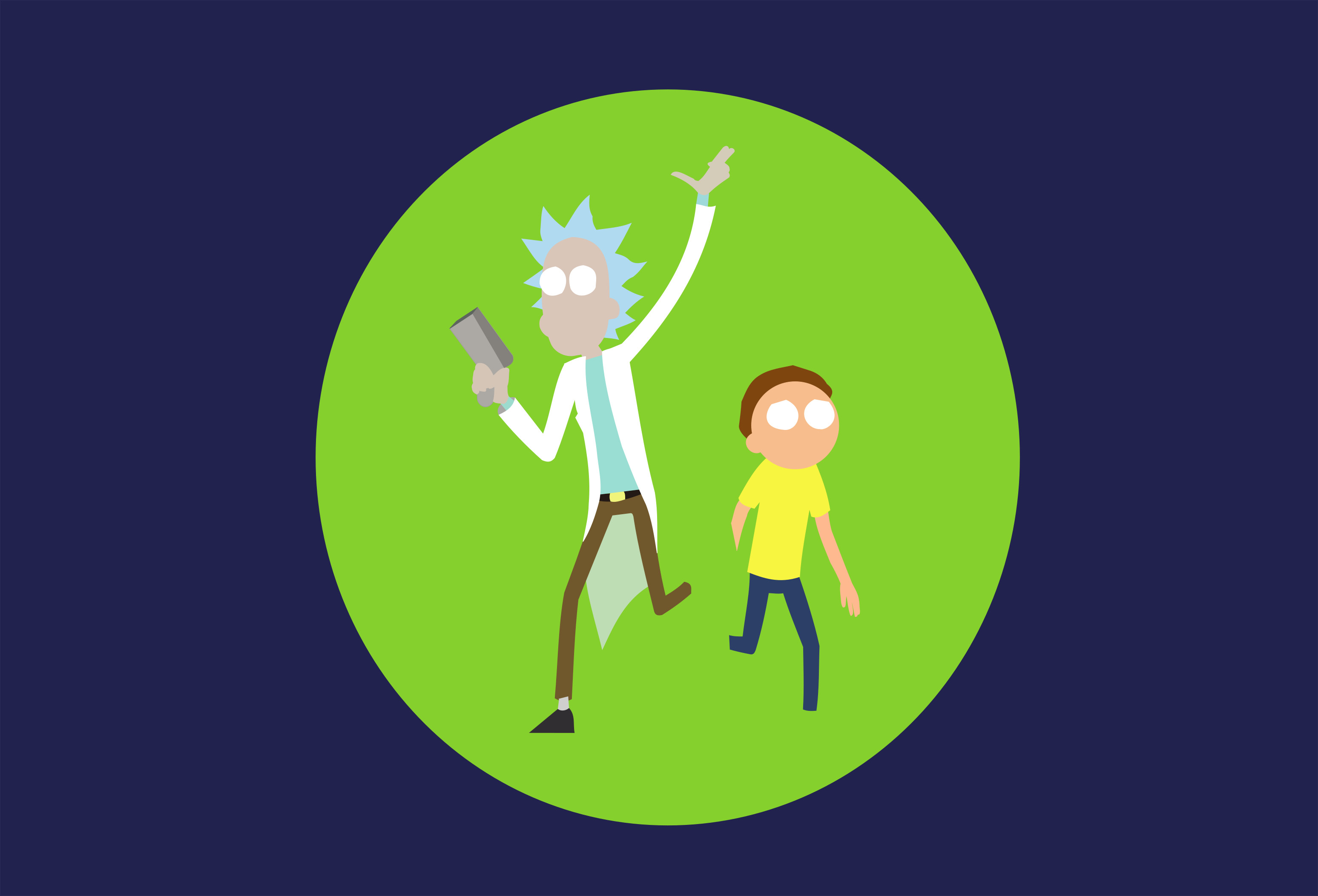 Rick Sanchez, Morty Smith, Cerchio verde, Minimalismo, 2K, sfondo per portatile