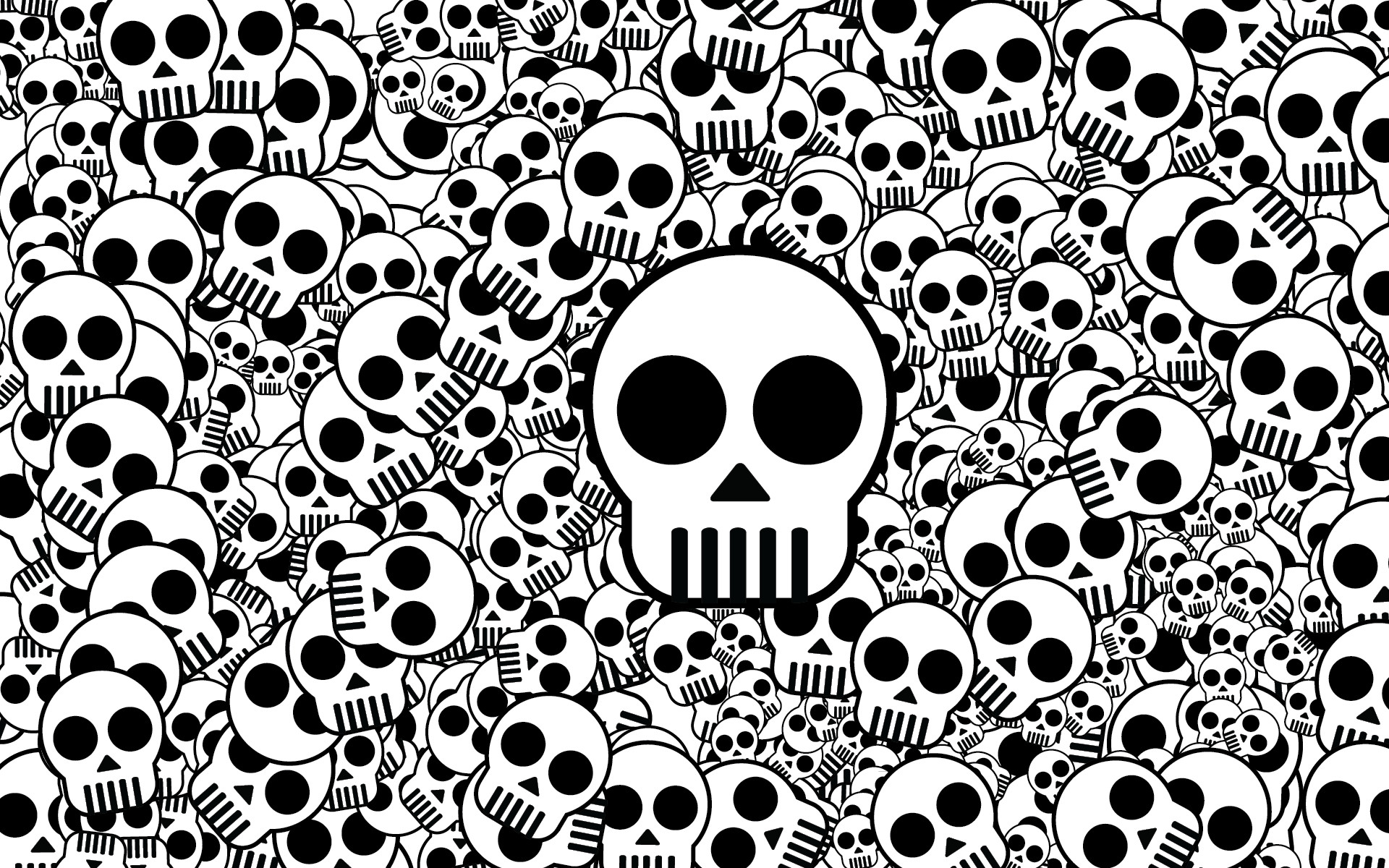 Teschi cartoon, Motivo, Bianco e nero, Doodle, Full HD, sfondo per PC