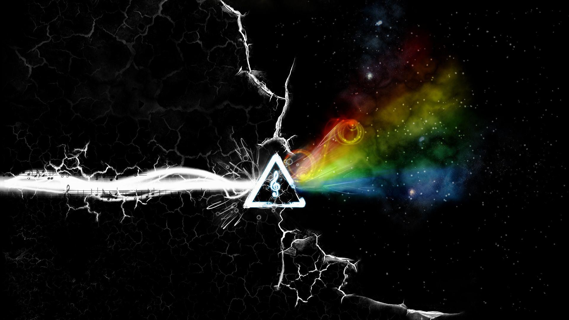 The Dark Side of the Moon, Pink Floyd, Prisma, Fulmini, Arcobaleno, sfondo widescreen Full HD