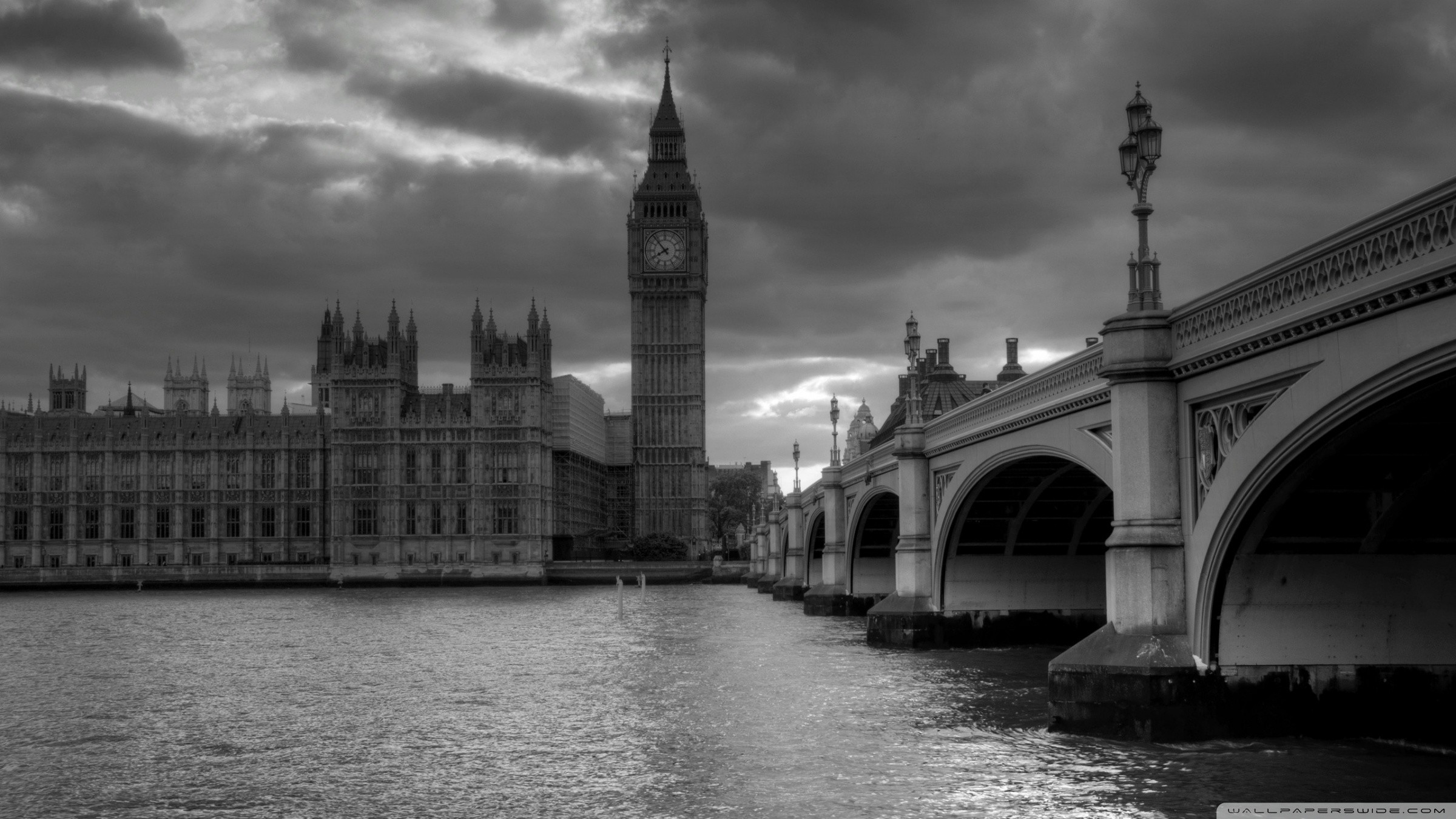 Big Ben, Palazzo di Westminster, Westminster Bridge, Londra, Tamigi, sfondo 16:9 Full HD