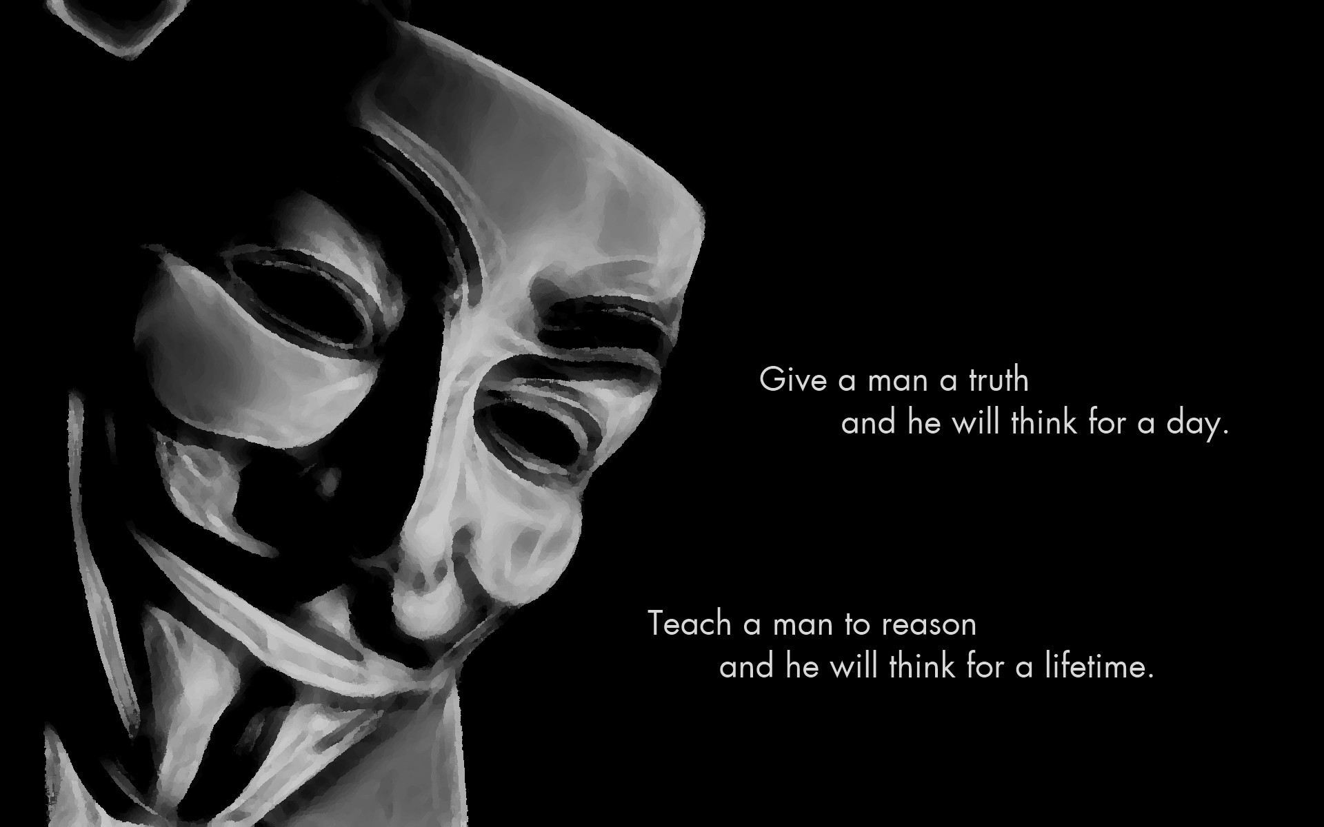 Maschera di Guy Fawkes, V per Vendetta, Citazione, Bianco e nero, sfondo 16:10 Full HD