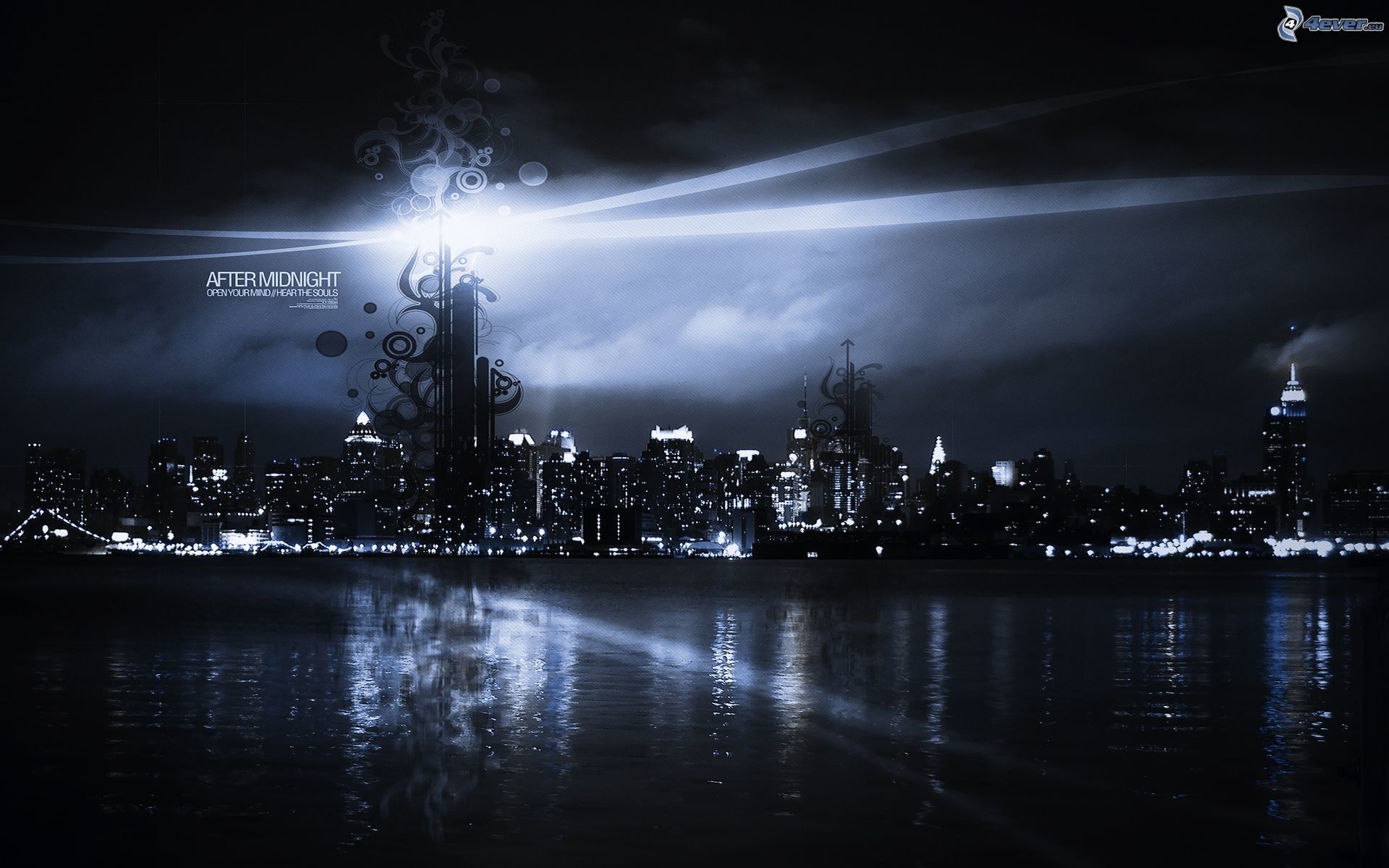 After Midnight, Skyline, Riflesso, Bianco e nero, 16:10 Full HD, sfondo widescreen