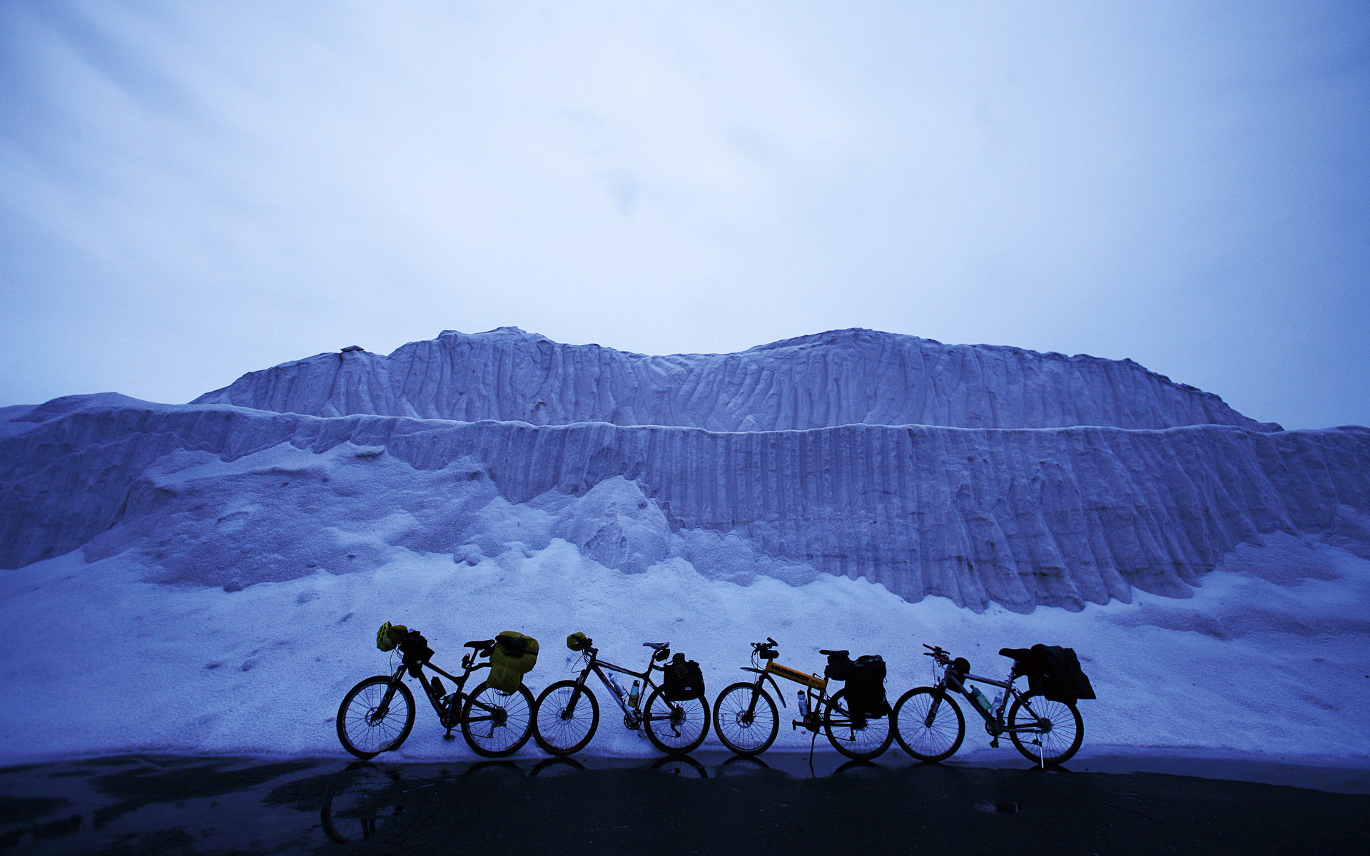 Biciclette, Silhouette, Saline, Blu, sfondo desktop Windows 7