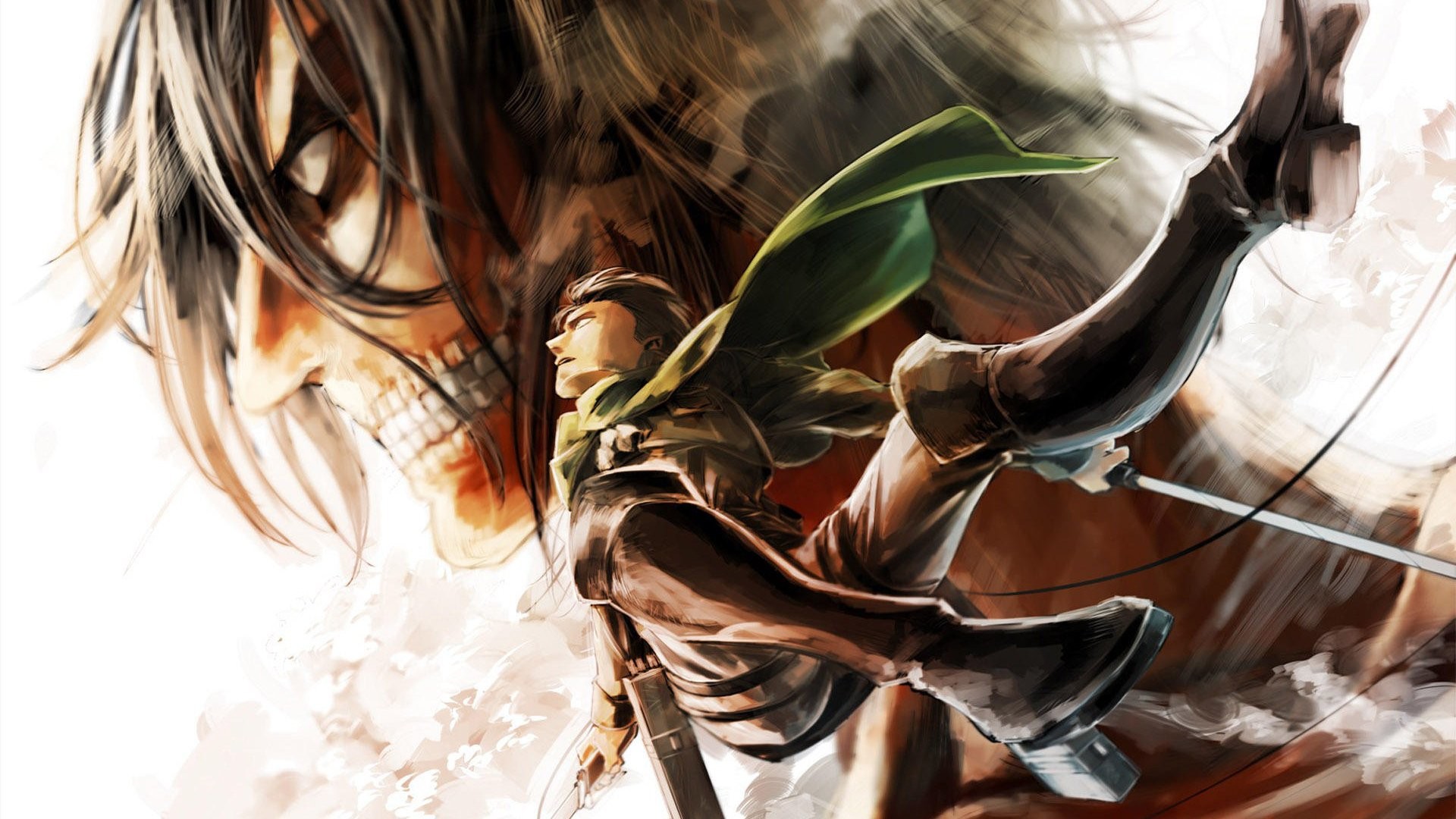 Levi Ackerman, Gigante d'attacco, L'attacco dei giganti, Mantello verde, sfondo 16:9 Full HD