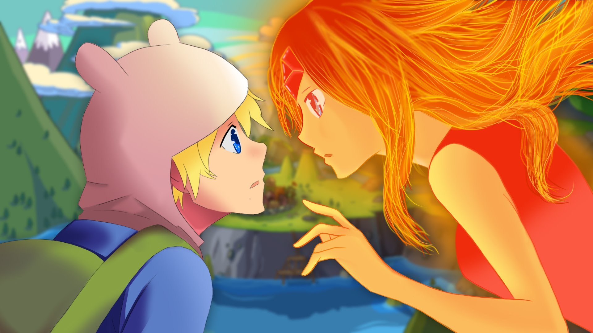 Finn, Principessa Fiamma, Adventure Time, Fan art, Full HD, wallpaper per computer