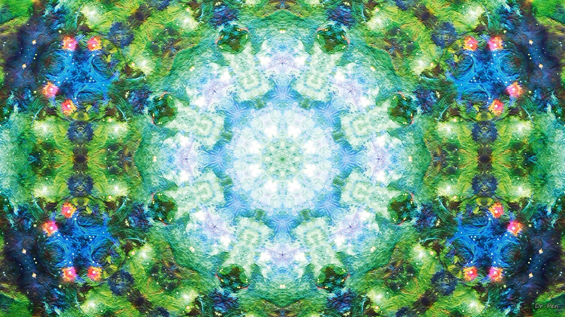 Caleidoscopio, Mandala, Verde, Blu, 1920x1080, immagine di sfondo