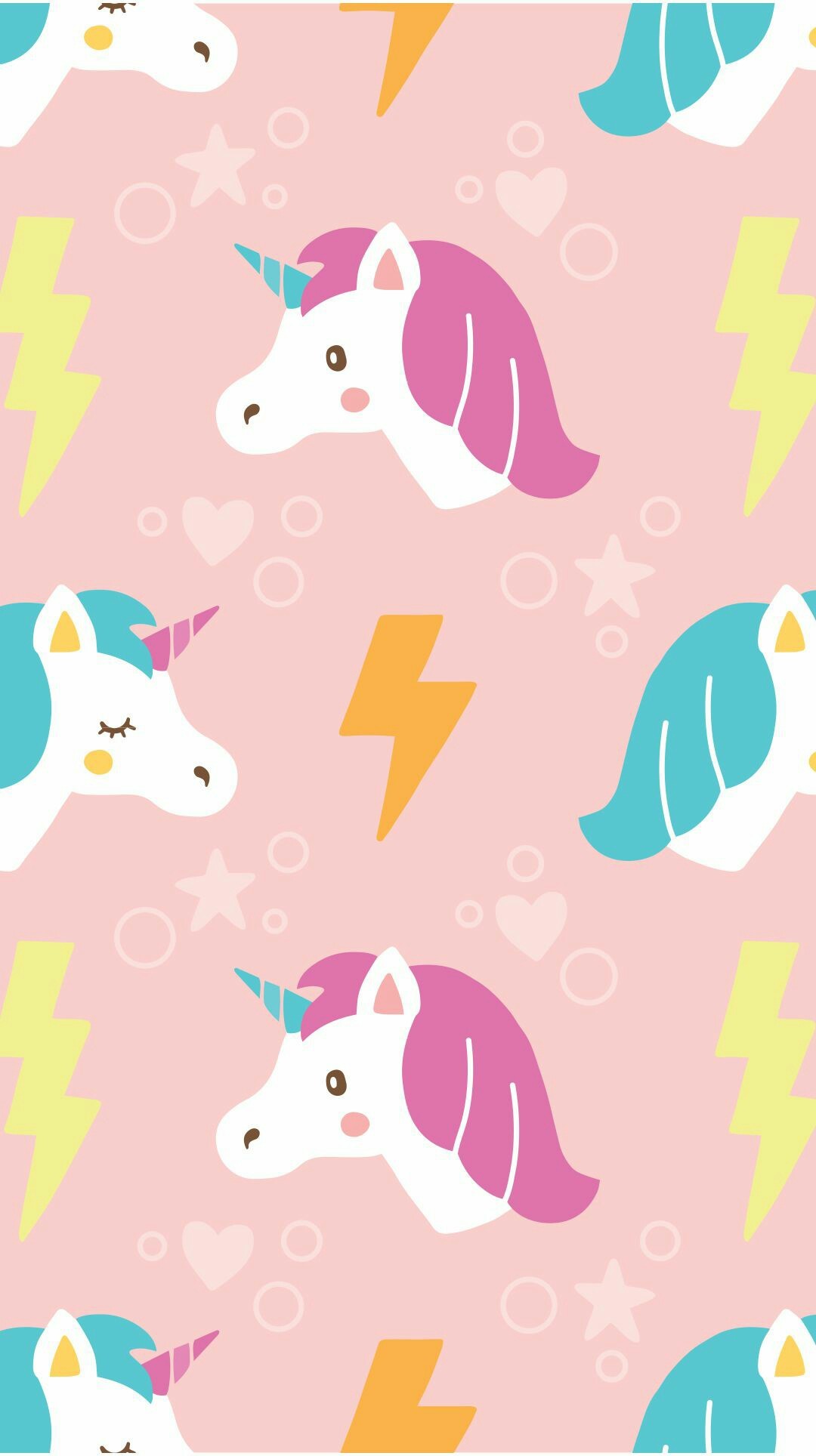 Unicorno, Motivo ripetuto, Fulmini, Kawaii, Rosa pastello, Full HD, sfondo verticale per cellulare