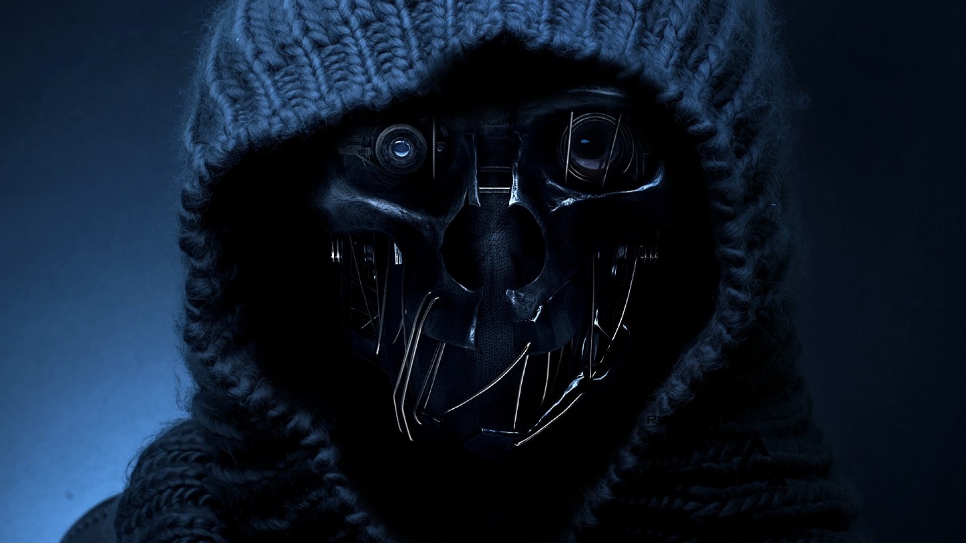 Maschera di Corvo, Dishonored, Cappuccio, Blu, 16:9 Full HD, sfondo widescreen