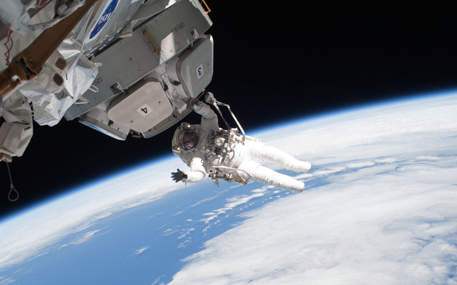 Stazione Spaziale Internazionale, Passeggiata spaziale, Astronauta, Terra, sfondo desktop Full HD